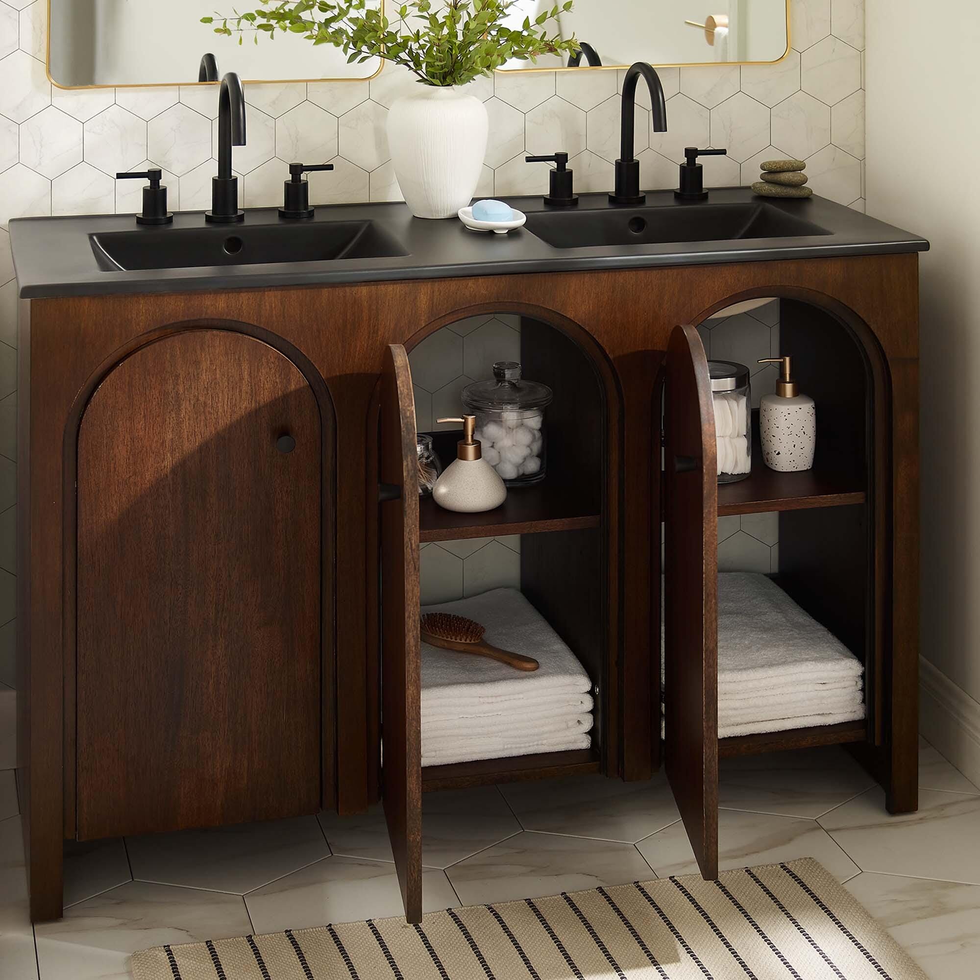 Modway Appia 48" Double Sink Bathroom Vanity, Walnut/Black, large