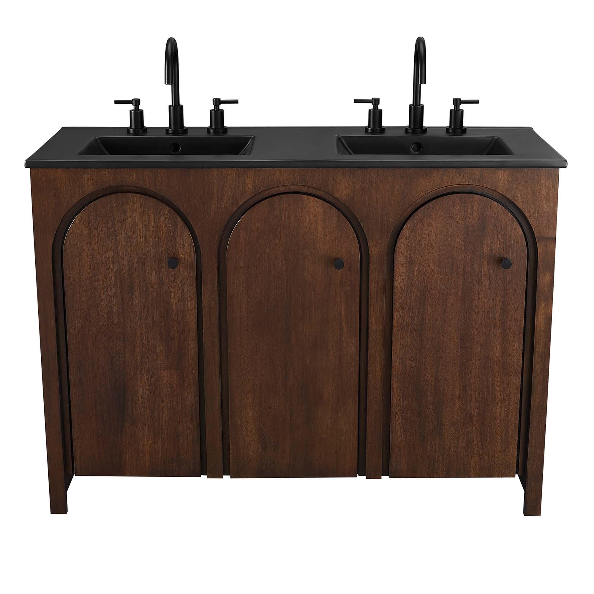 Modway Appia 48" Double Sink Bathroom Vanity, Walnut/Black, large