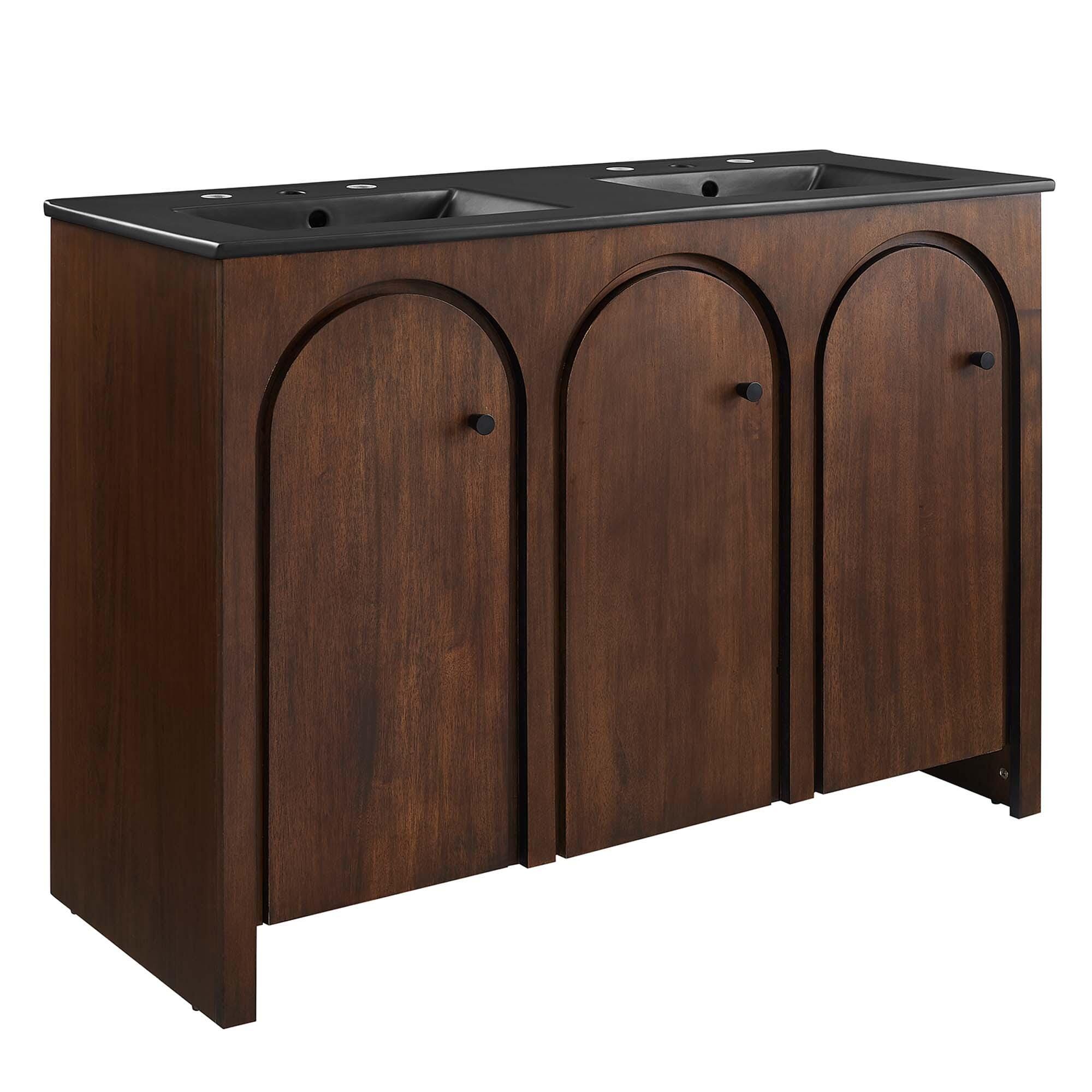 Modway Appia 48" Double Sink Bathroom Vanity, Walnut/Black, large
