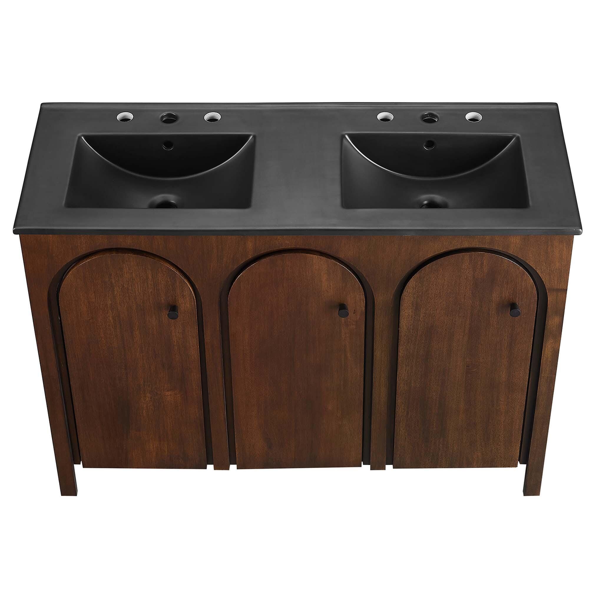 Modway Appia 48" Double Sink Bathroom Vanity, Walnut/Black, large