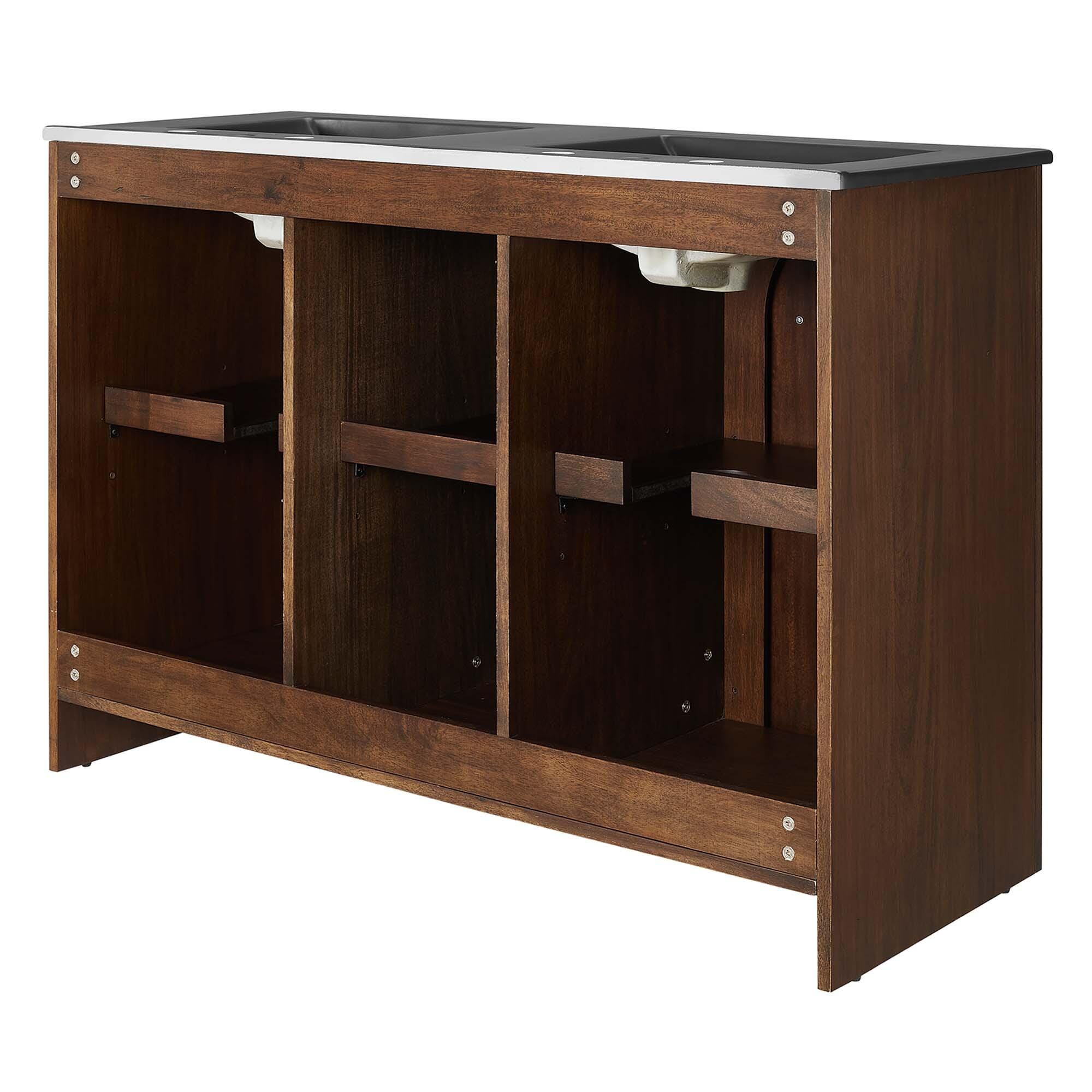Modway Appia 48" Double Sink Bathroom Vanity, Walnut/Black, large