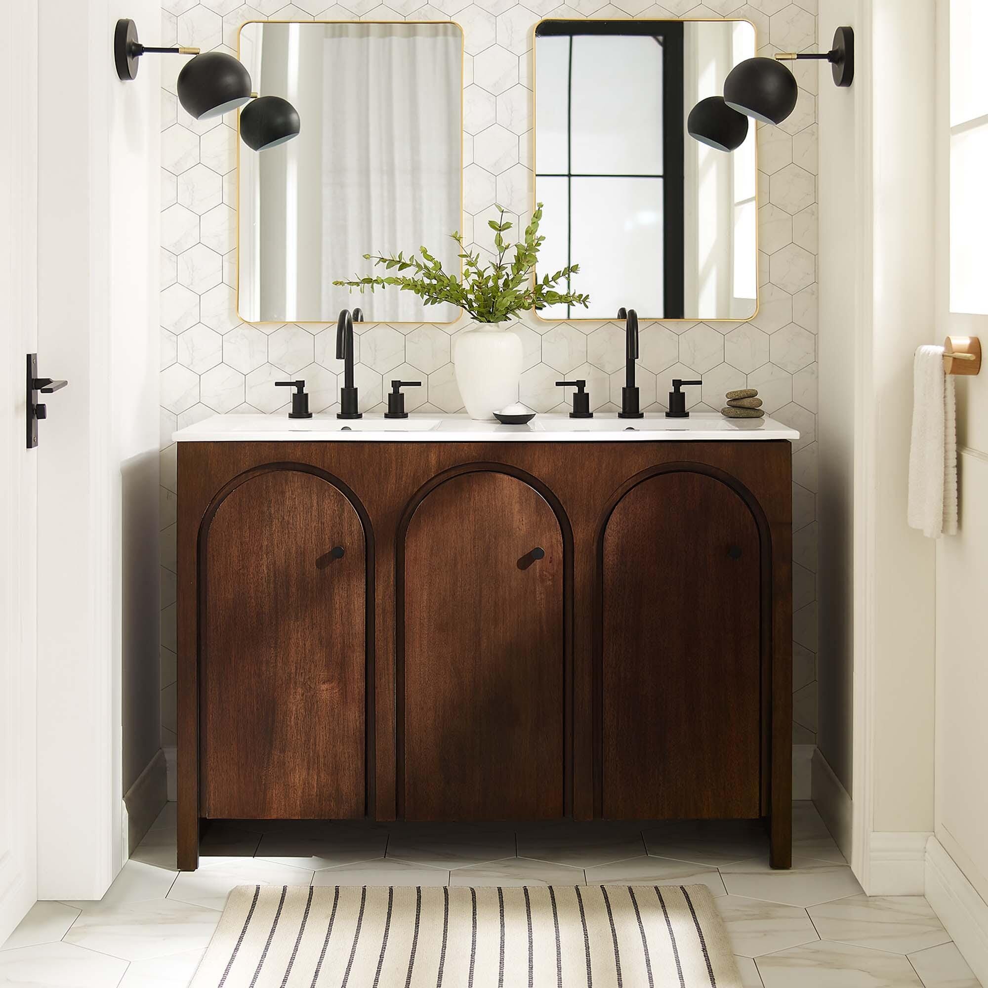 Modway Appia 48" Double Sink Bathroom Vanity, Walnut/White, rollover