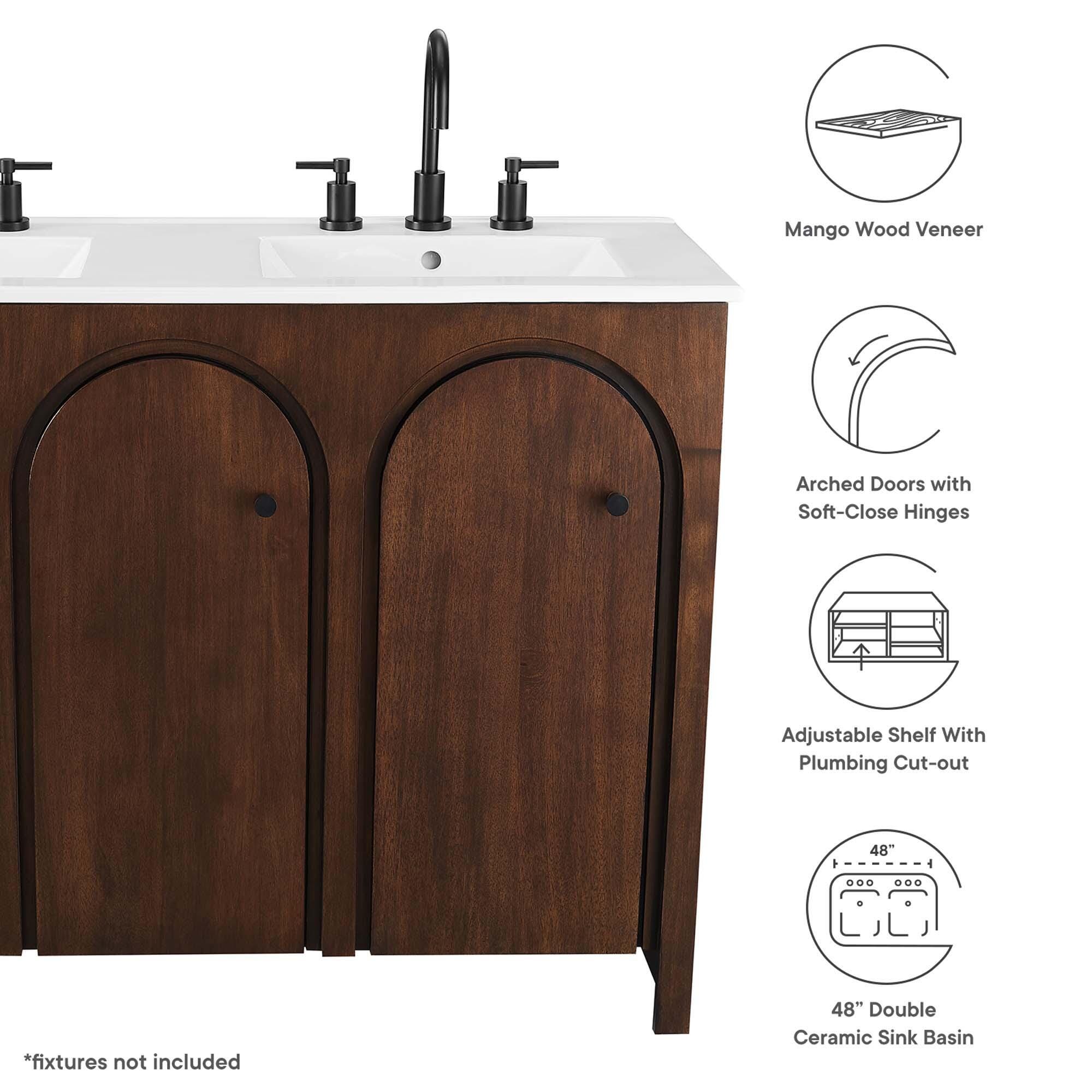 Modway Appia 48" Double Sink Bathroom Vanity, Walnut/White, large