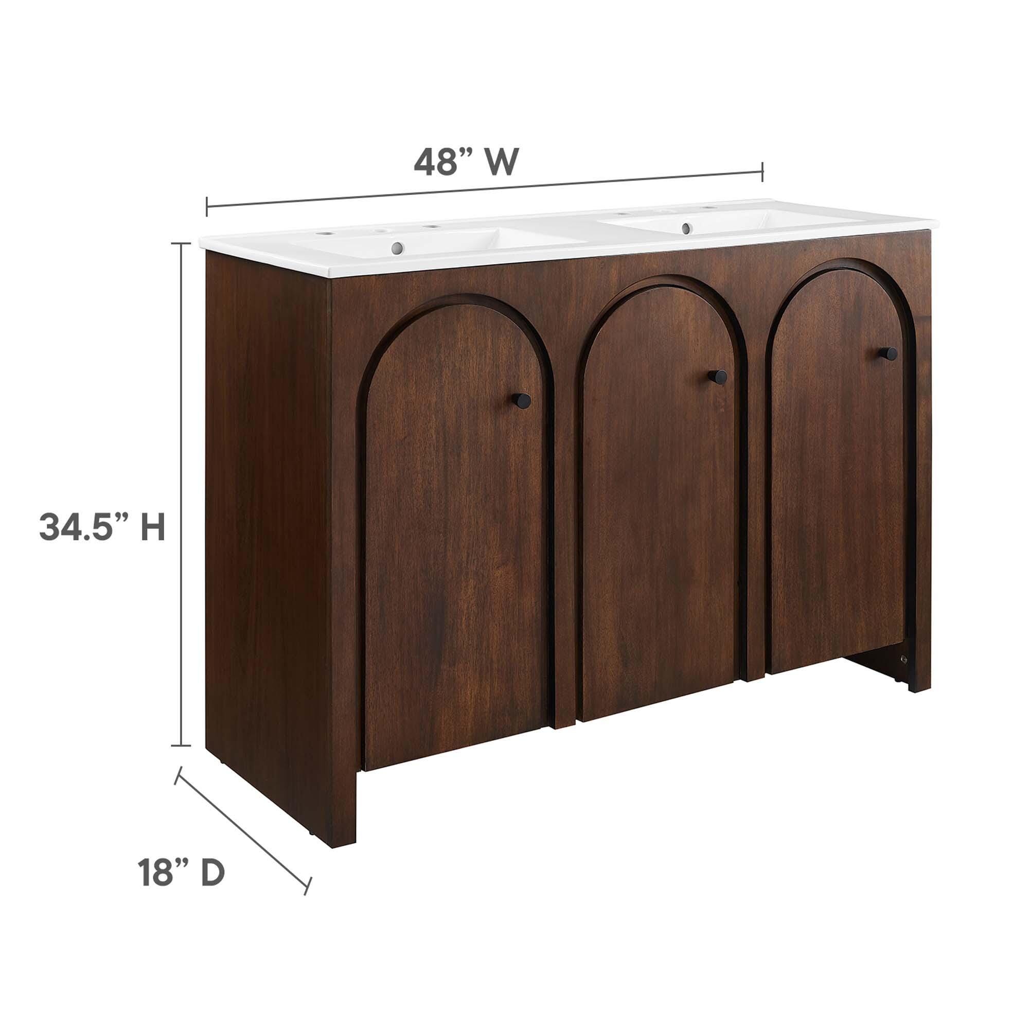 Modway Appia 48" Double Sink Bathroom Vanity, Walnut/White, large