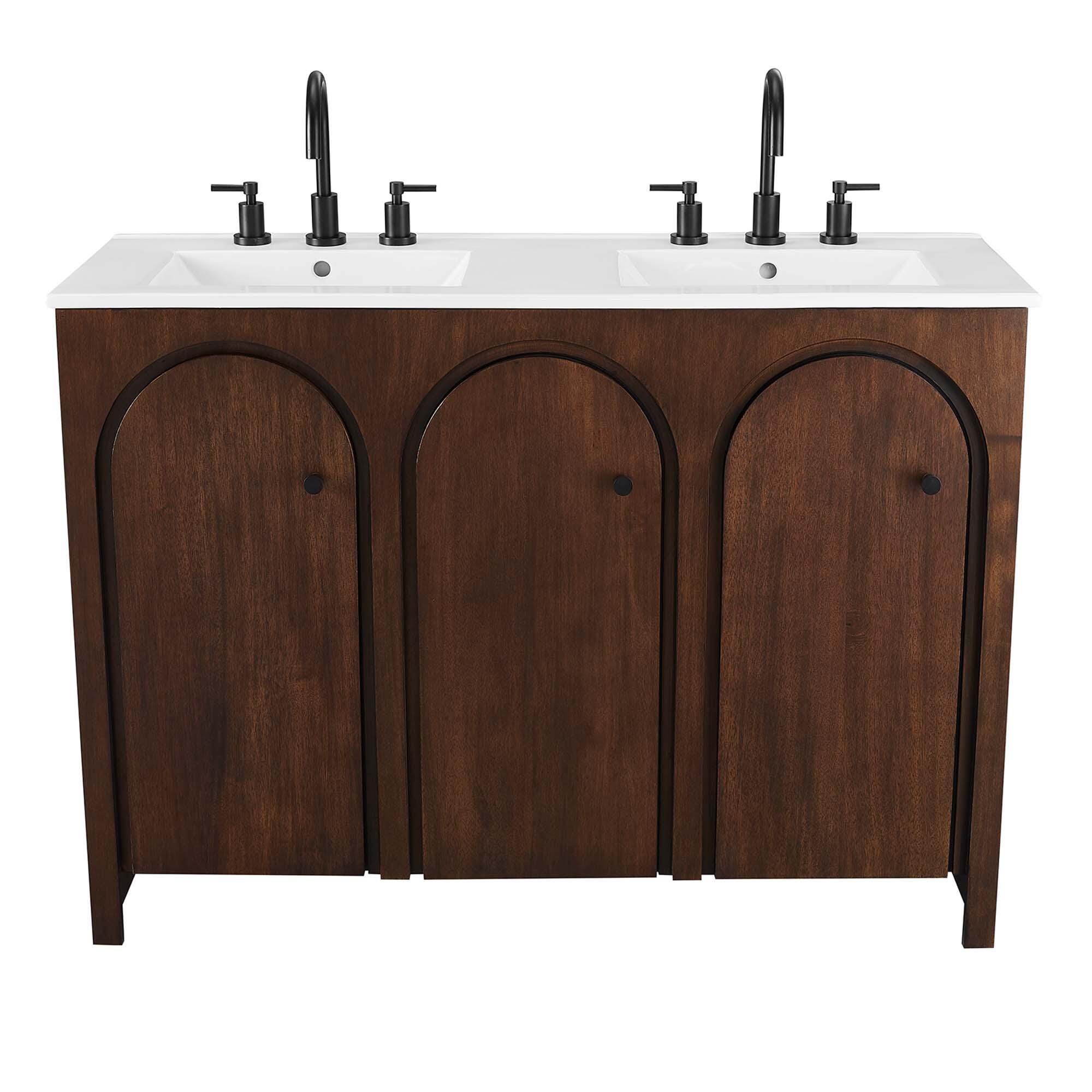 Modway Appia 48" Double Sink Bathroom Vanity, Walnut/White, large