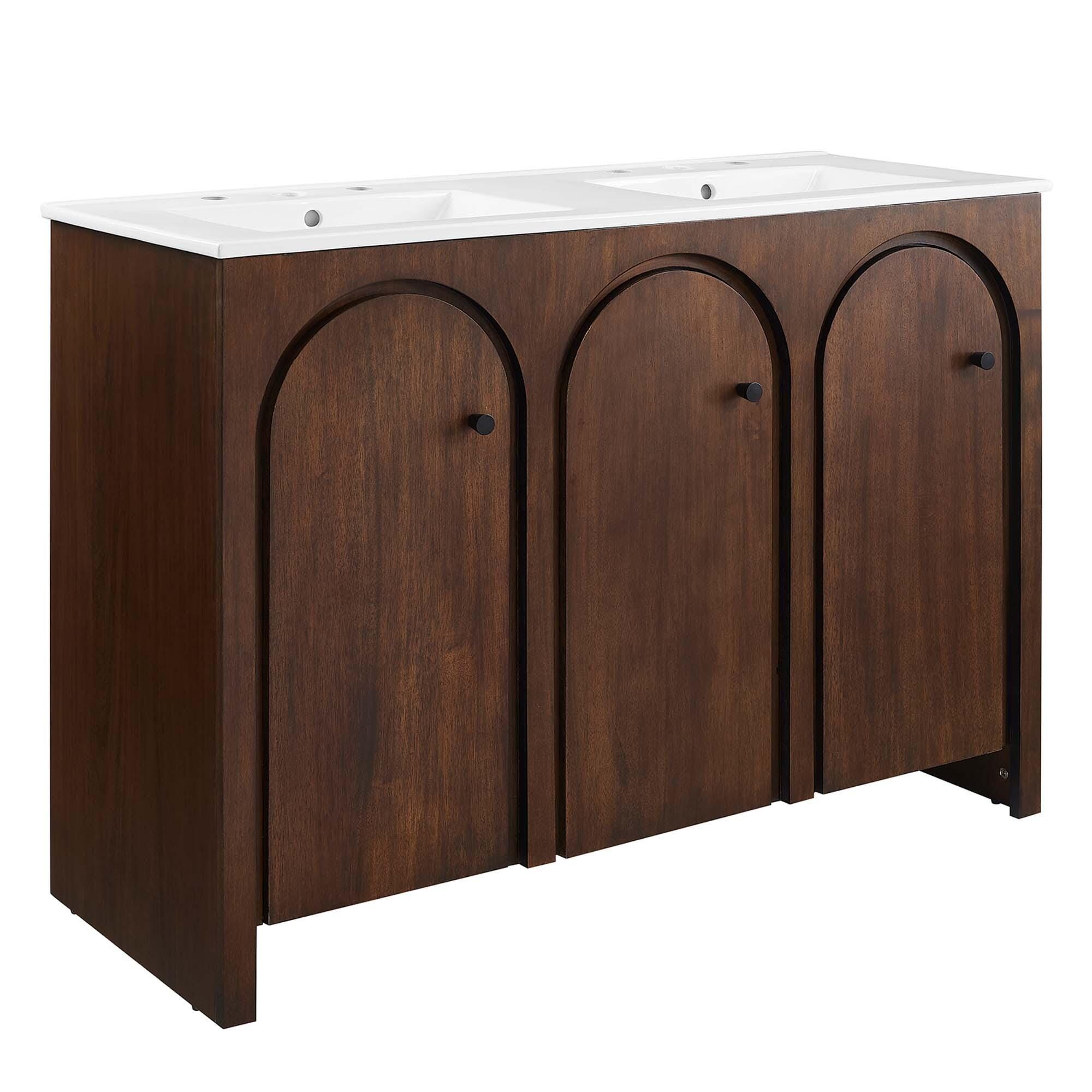 Modway Appia 48" Double Sink Bathroom Vanity, Walnut/White, large