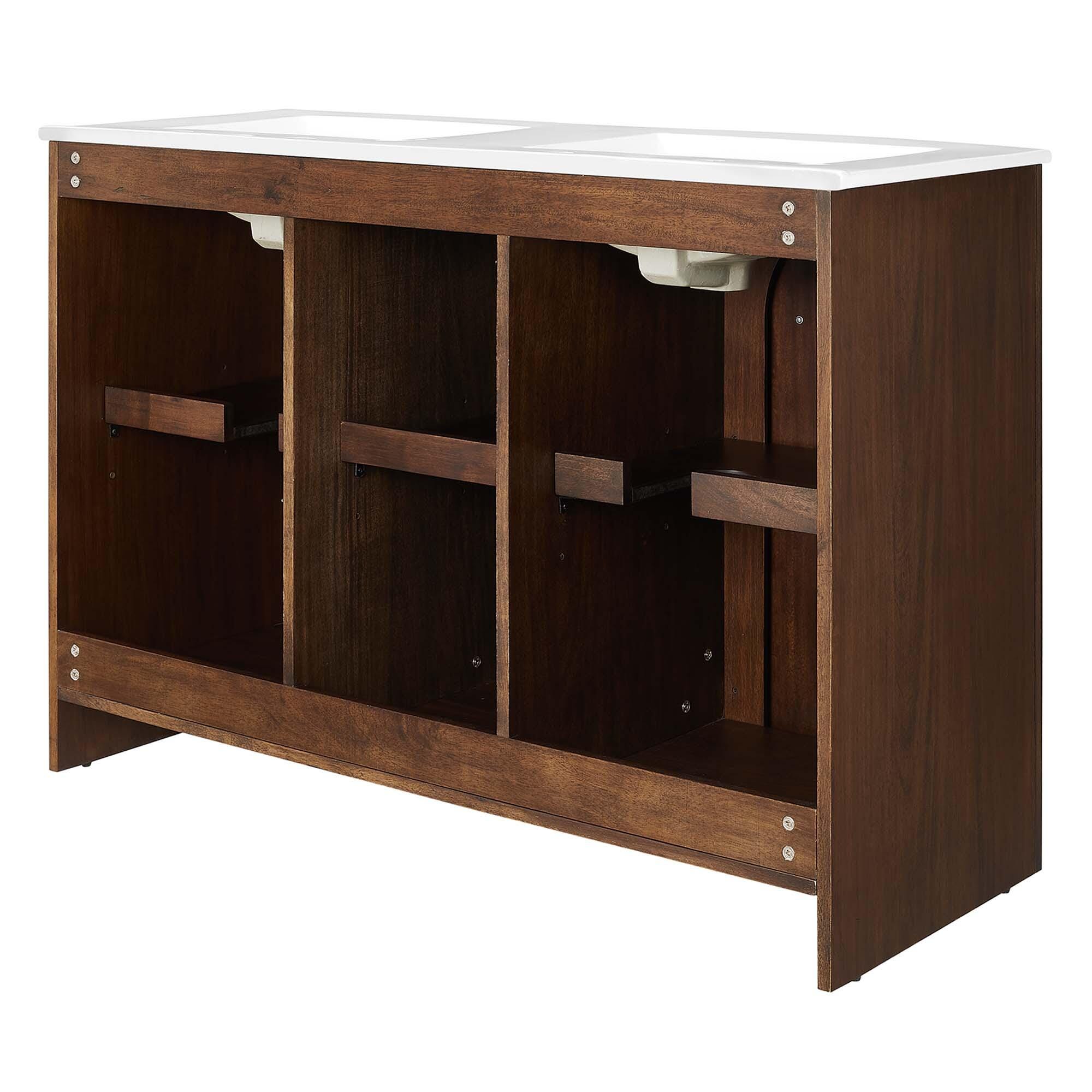 Modway Appia 48" Double Sink Bathroom Vanity, Walnut/White, large