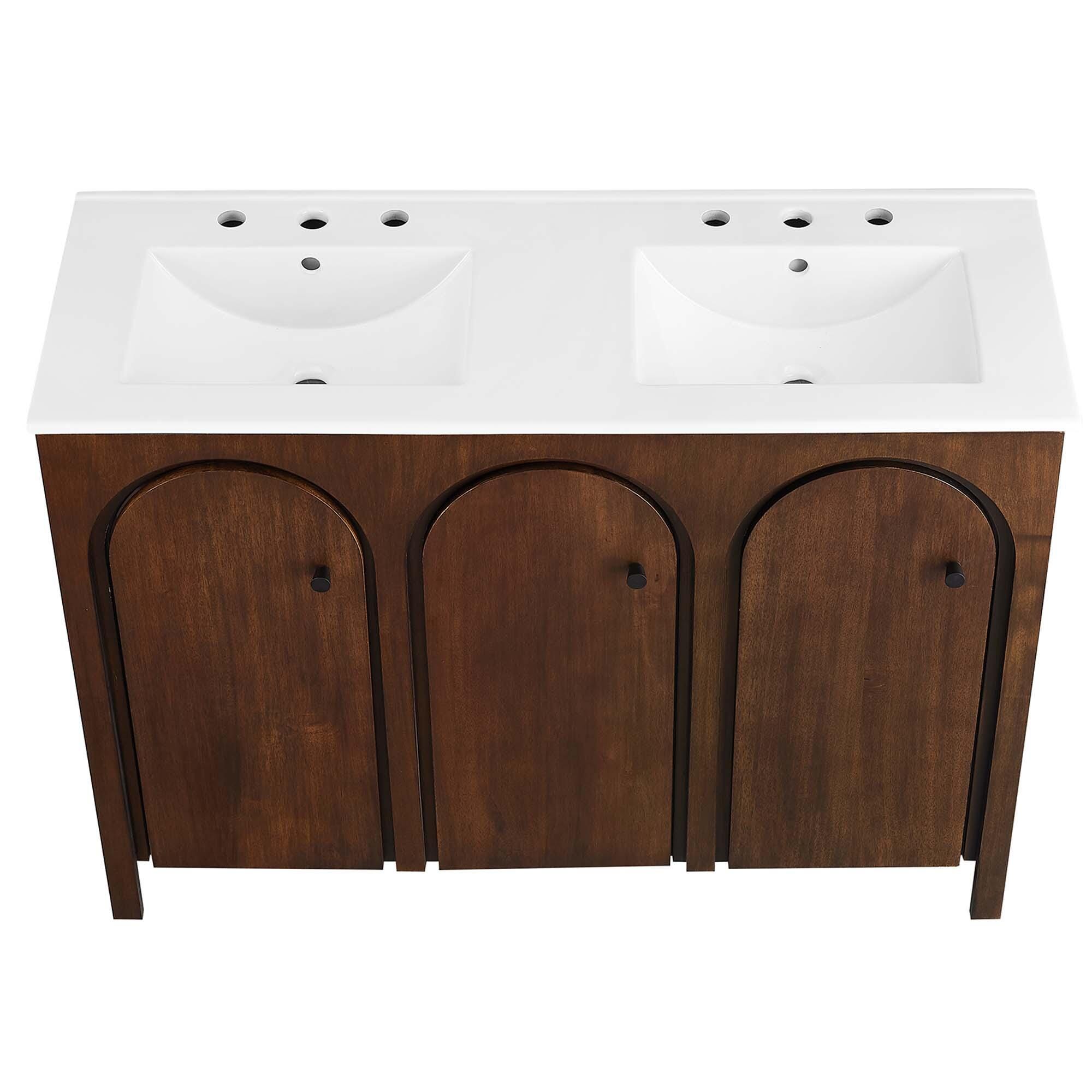 Modway Appia 48" Double Sink Bathroom Vanity, Walnut/White, large