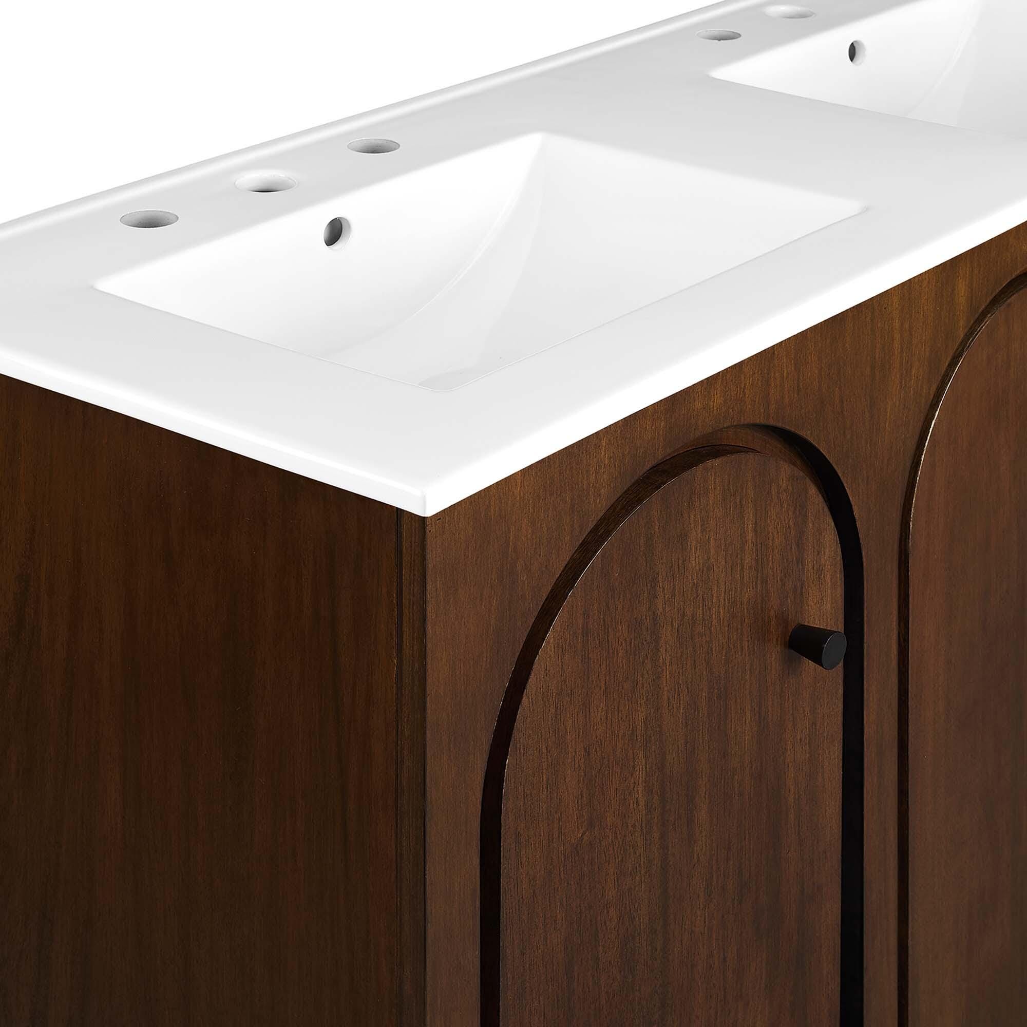 Modway Appia 48" Double Sink Bathroom Vanity, Walnut/White, large