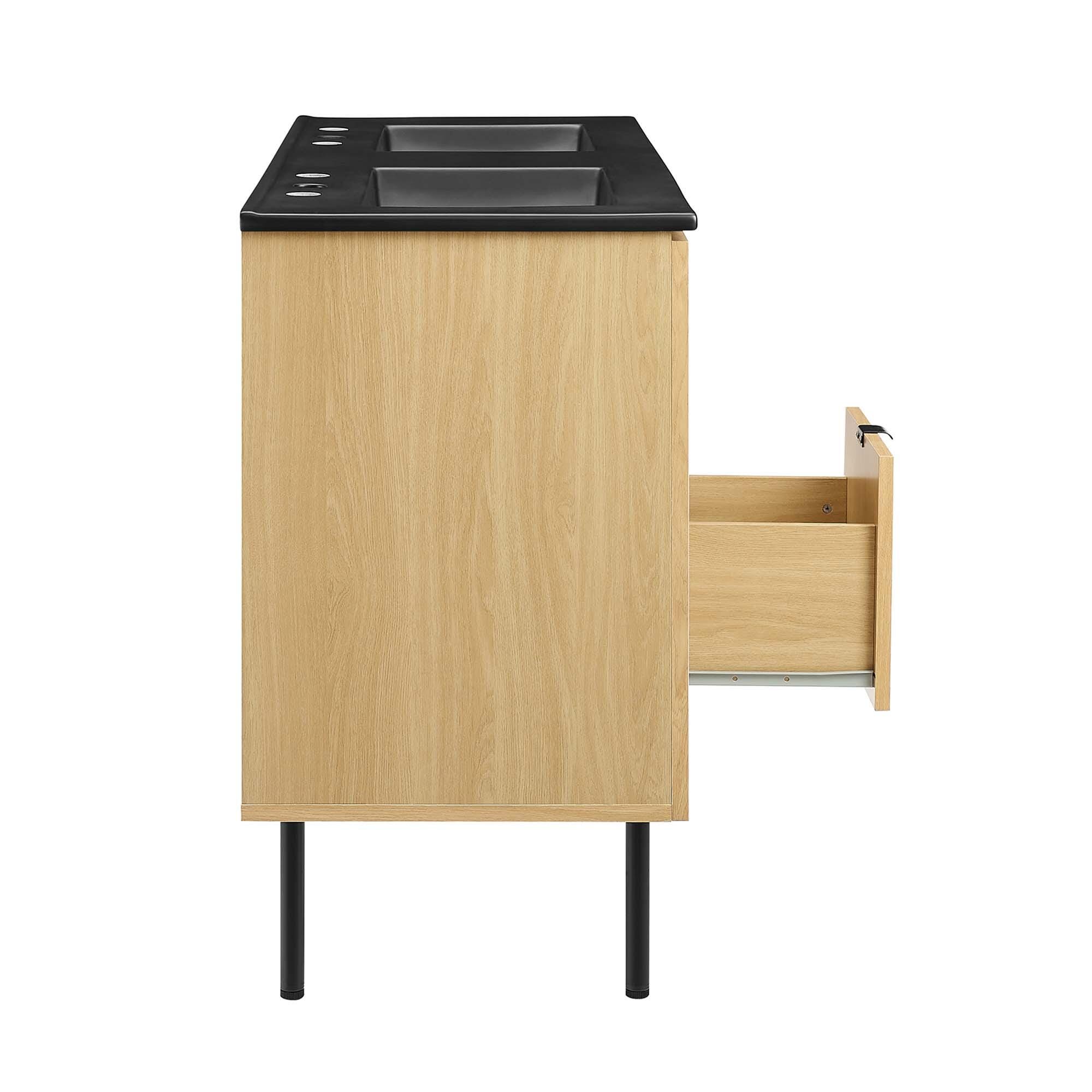 Modway Chaucer 48" Double Sink Bathroom Vanity, Oak/Black, large