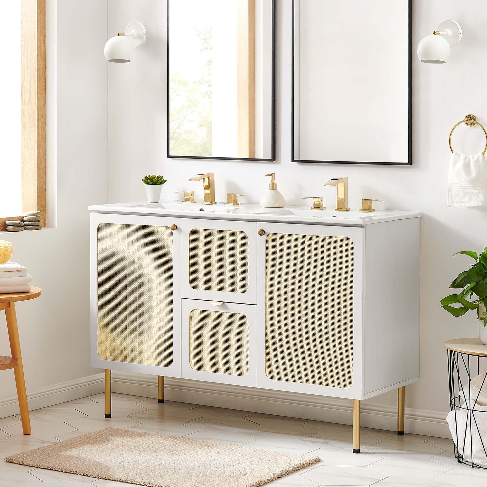 Modway Chaucer 48" Double Sink Bathroom Vanity, White, rollover