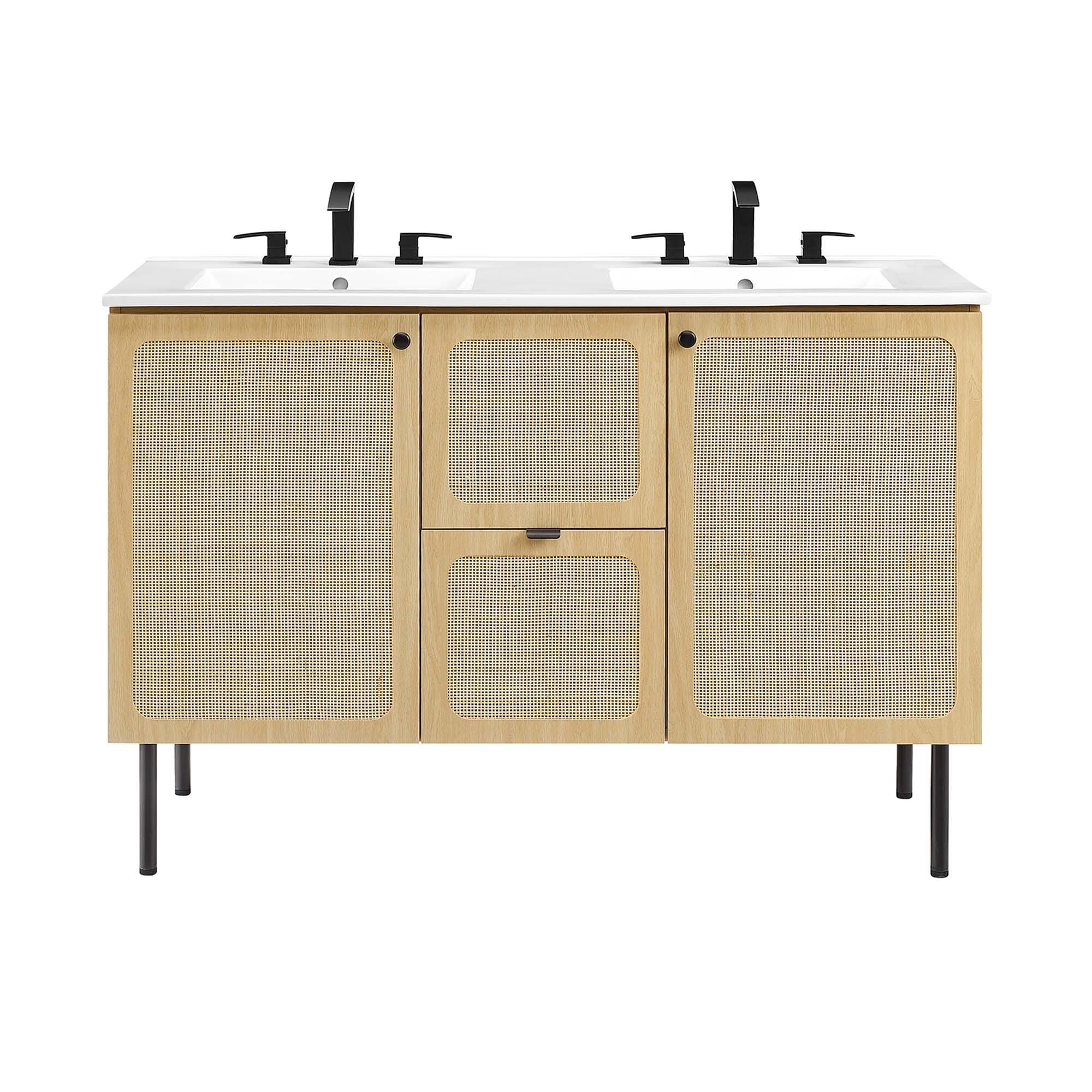 Modway Chaucer 48" Double Sink Bathroom Vanity, Oak/White, large