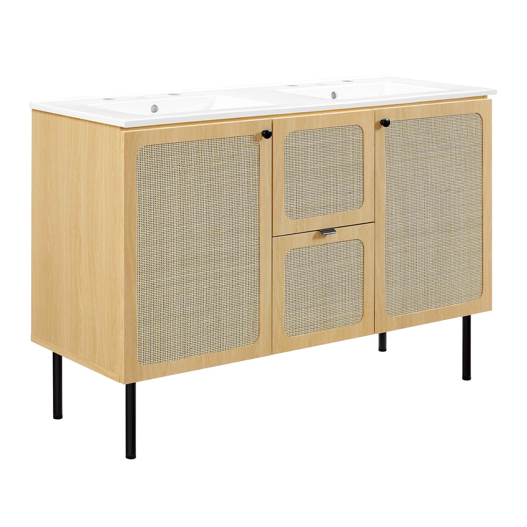 Modway Chaucer 48" Double Sink Bathroom Vanity, Oak/White, large