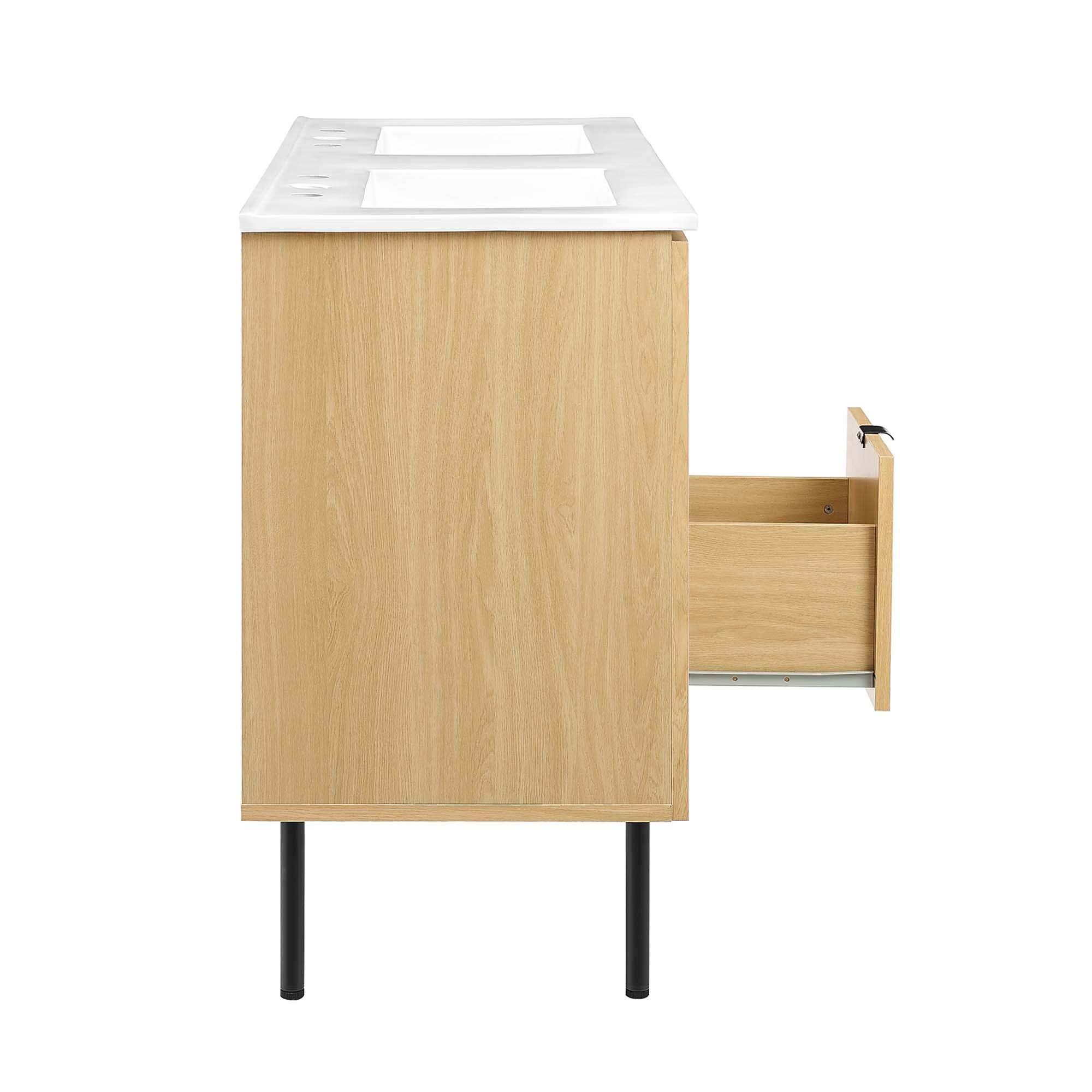 Modway Chaucer 48" Double Sink Bathroom Vanity, Oak/White, large