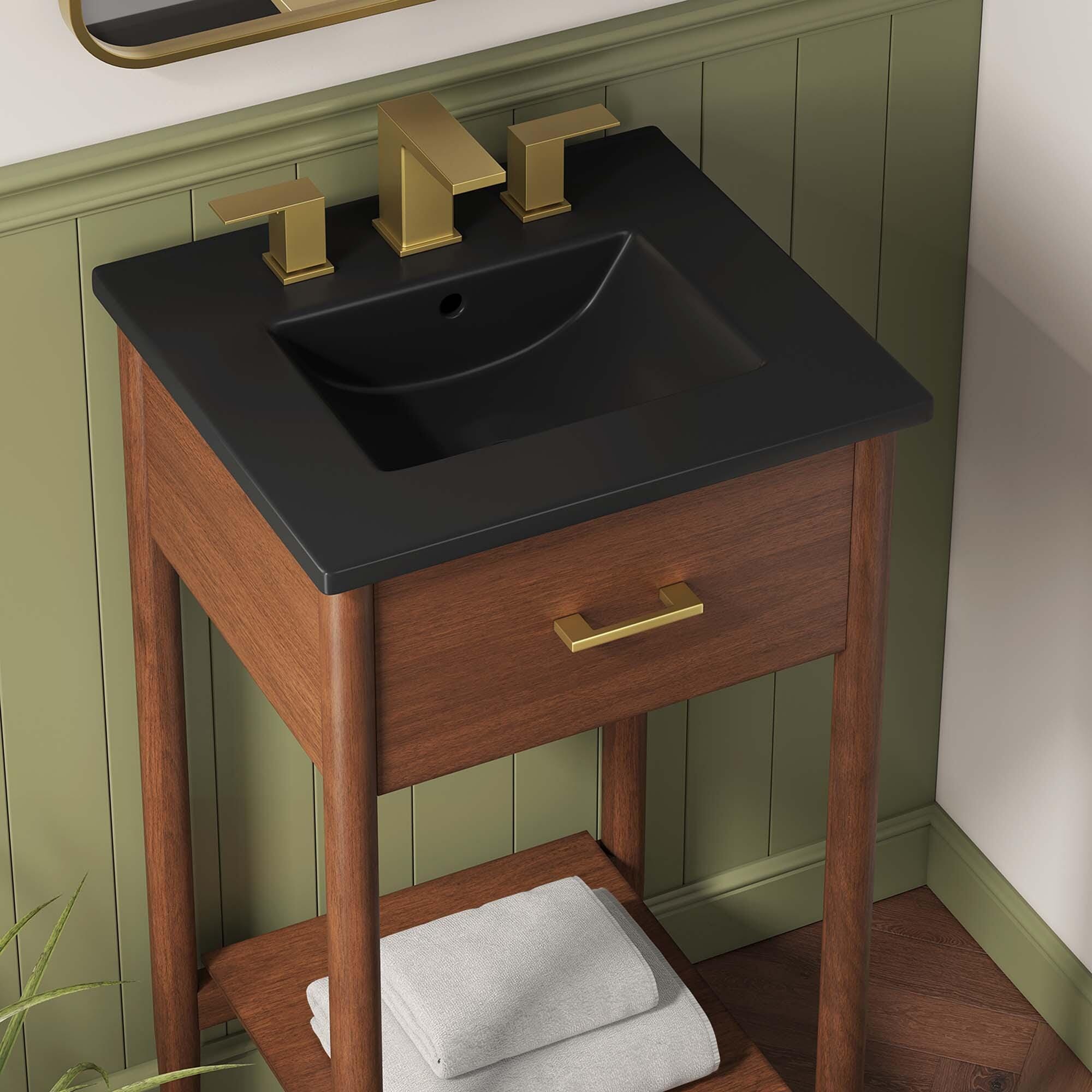 Modway Zaire 18" Bathroom Vanity, Walnut/Black, large