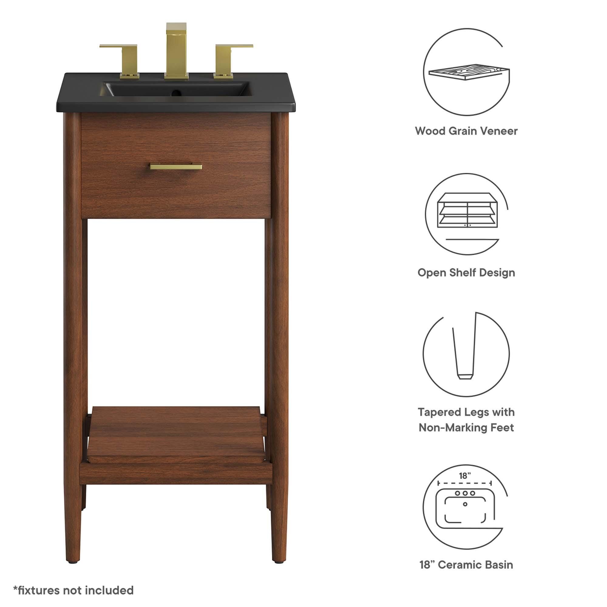 Modway Zaire 18" Bathroom Vanity, Walnut/Black, large