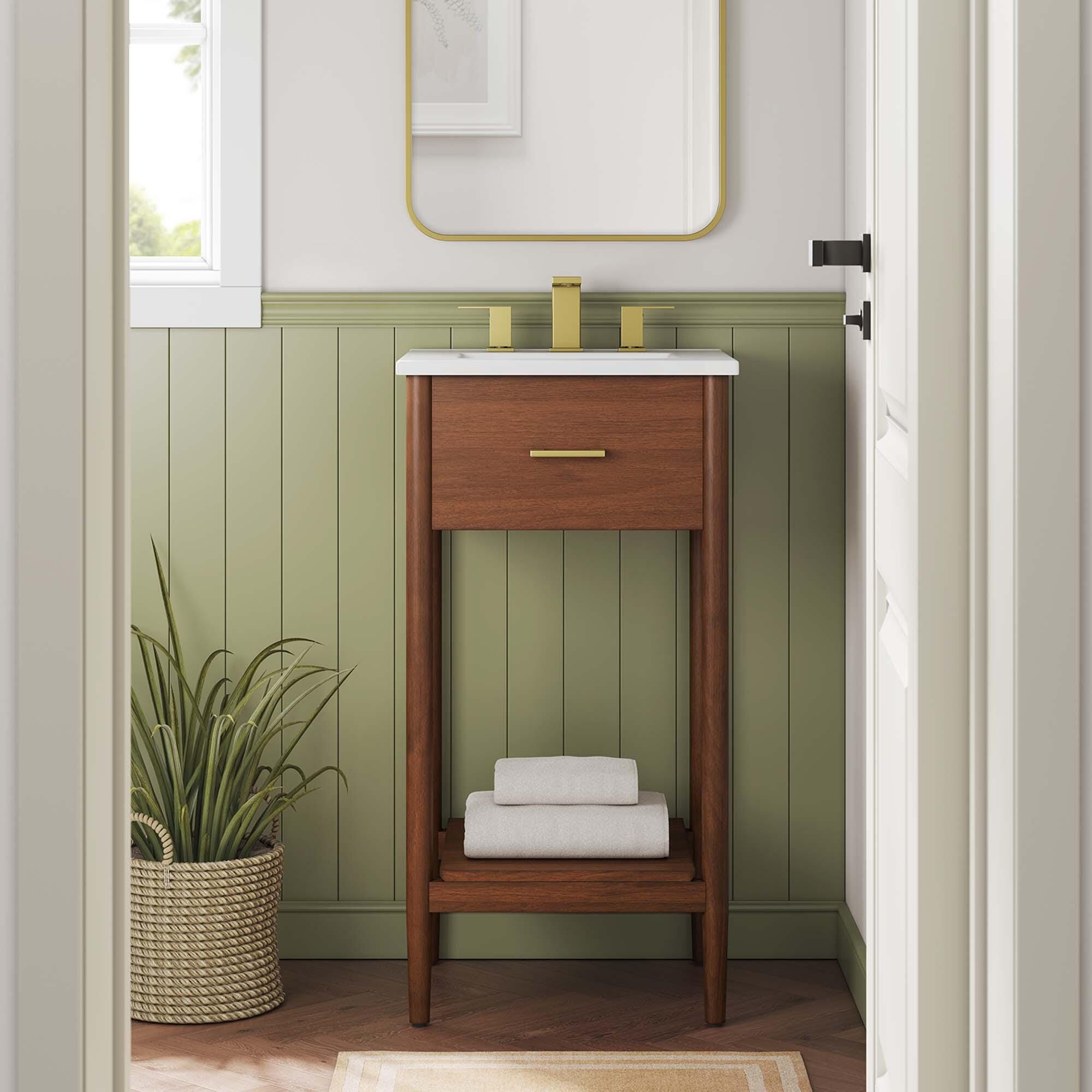 Modway Zaire 18" Bathroom Vanity, Walnut/White, large