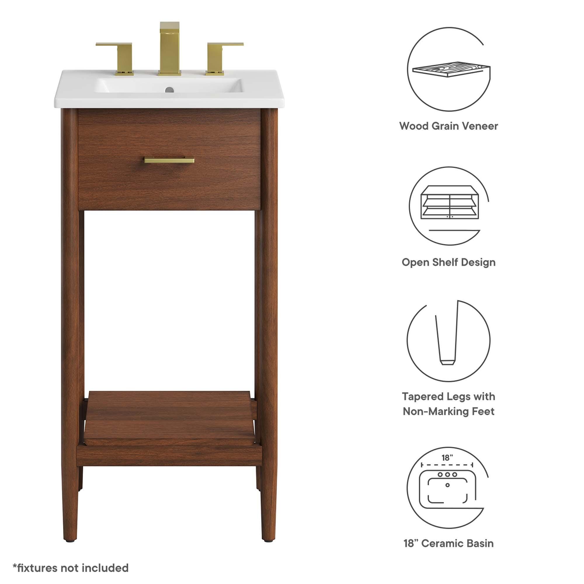 Modway Zaire 18" Bathroom Vanity, Walnut/White, large
