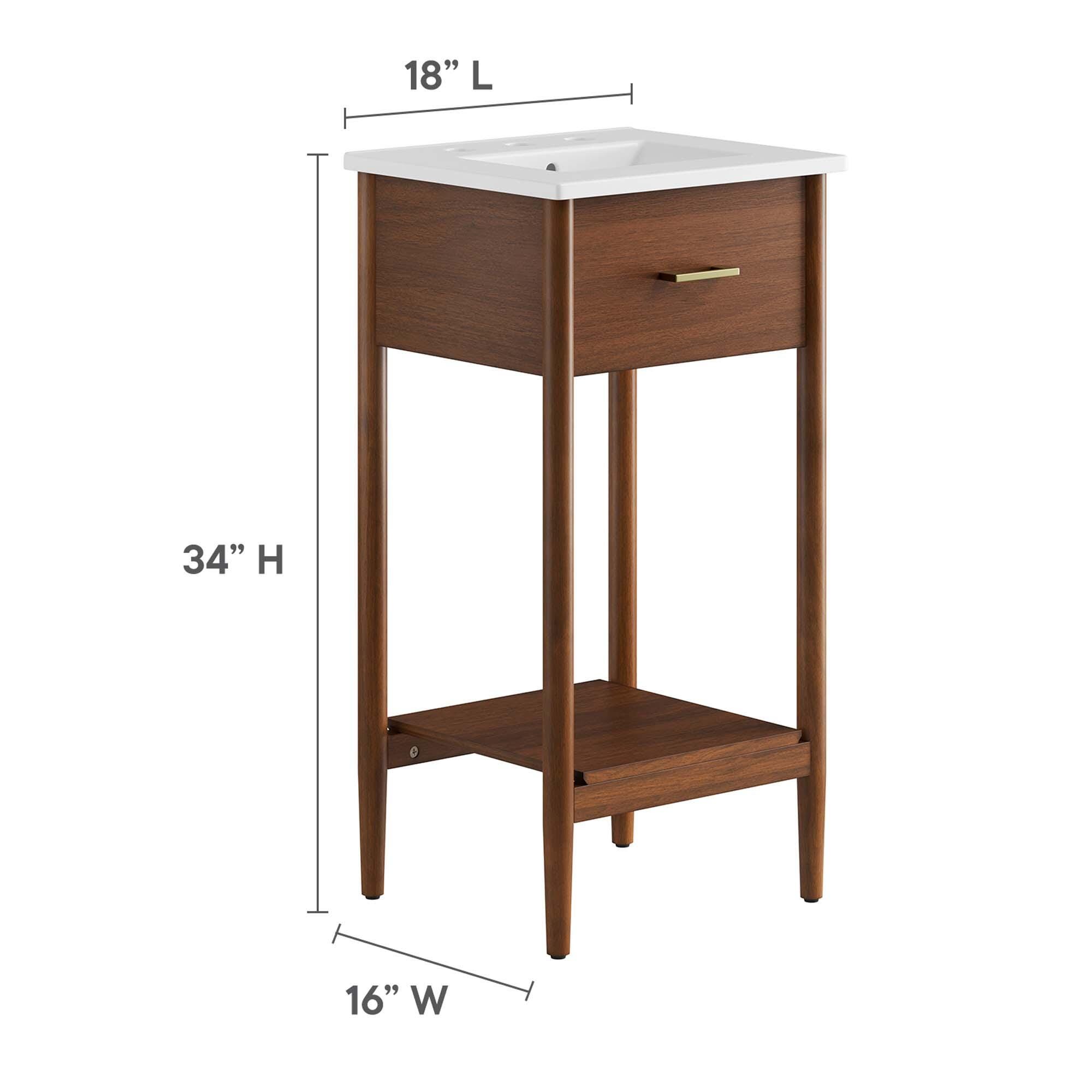 Modway Zaire 18" Bathroom Vanity, Walnut/White, large
