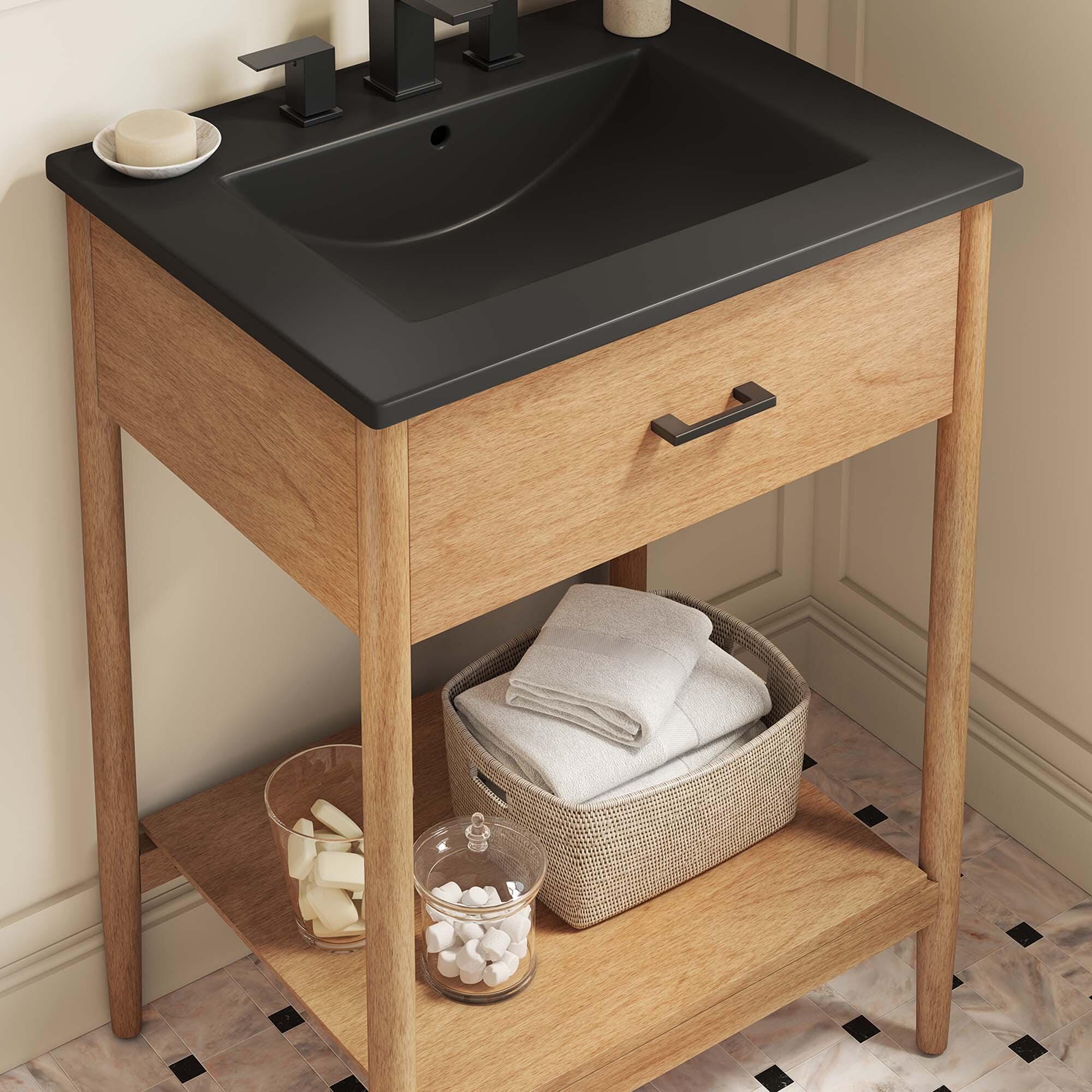 Modway Zaire 24" Bathroom Vanity, Natural/Black, large