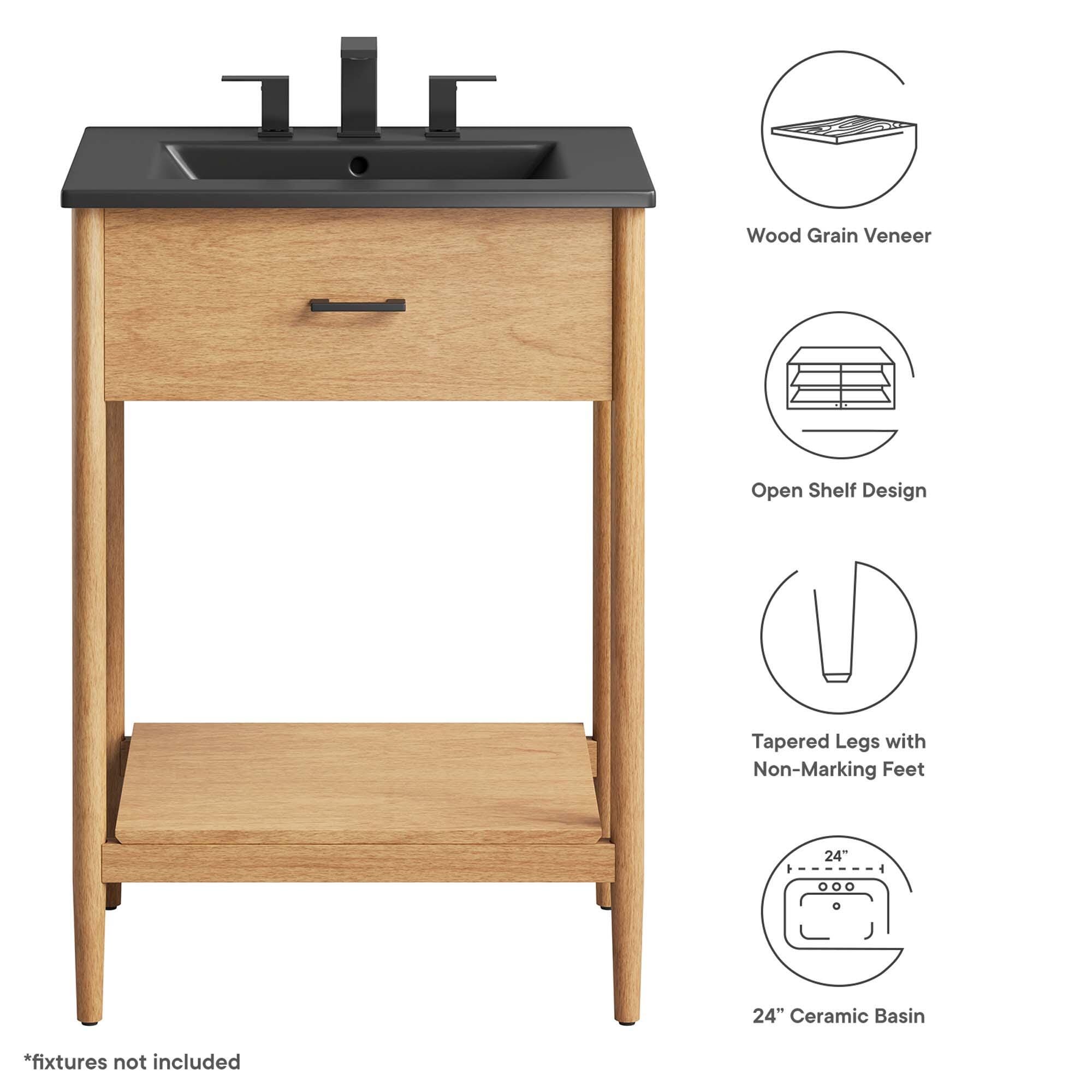 Modway Zaire 24" Bathroom Vanity, Natural/Black, large