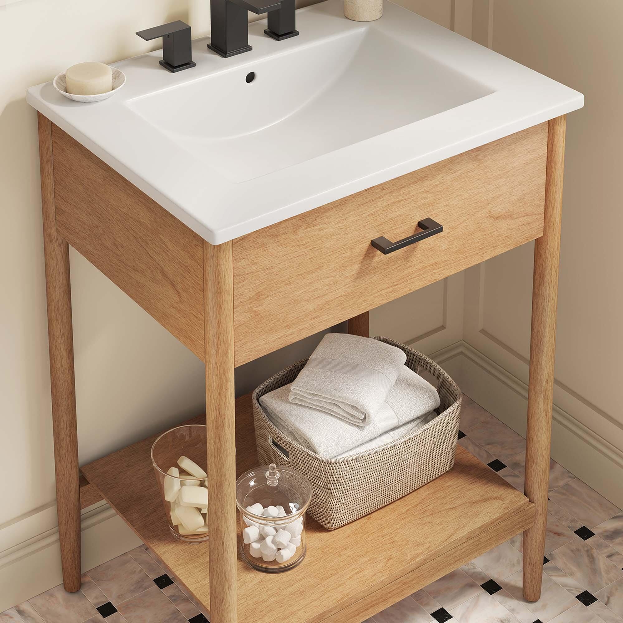 Modway Zaire 24" Bathroom Vanity, Natural/White, large
