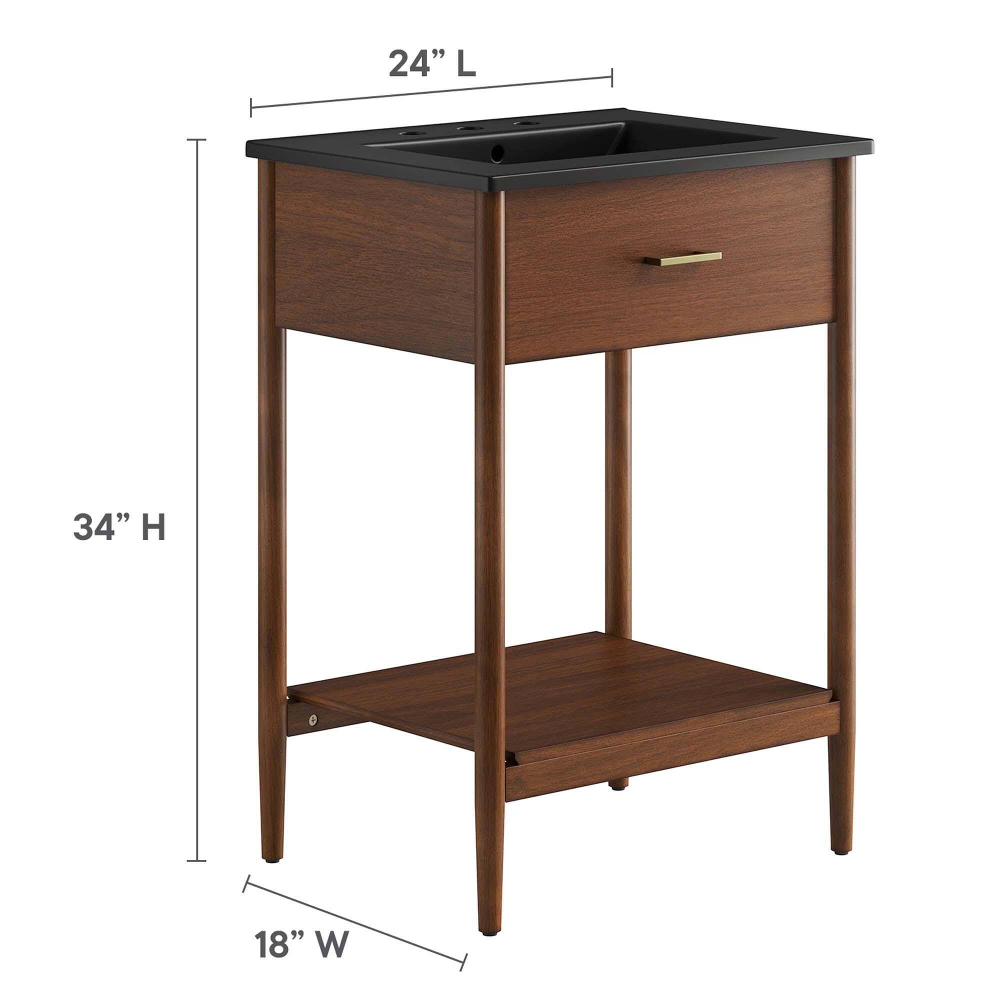 Modway Zaire 24" Bathroom Vanity, Walnut/Black, large
