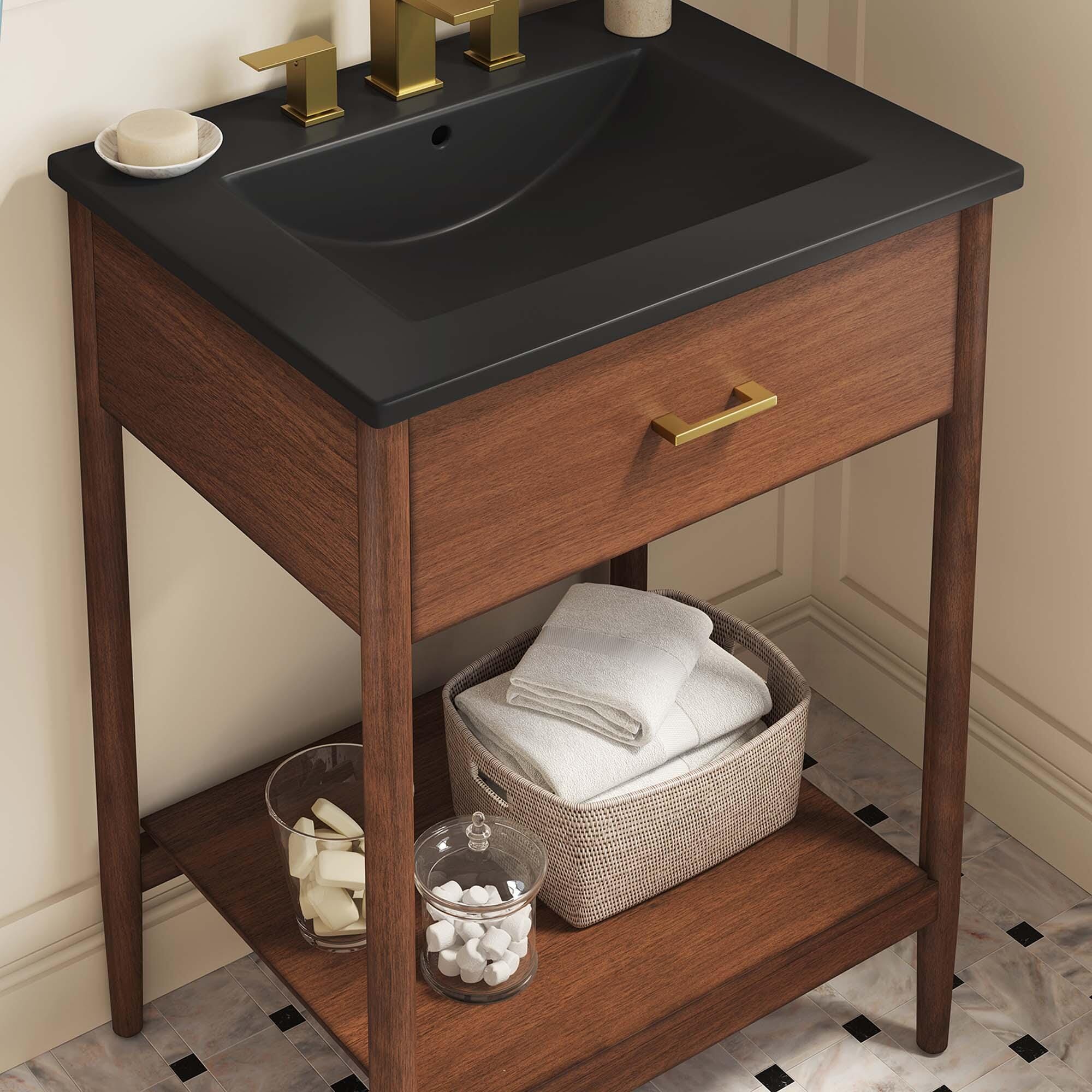 Modway Zaire 24" Bathroom Vanity, Walnut/Black, large