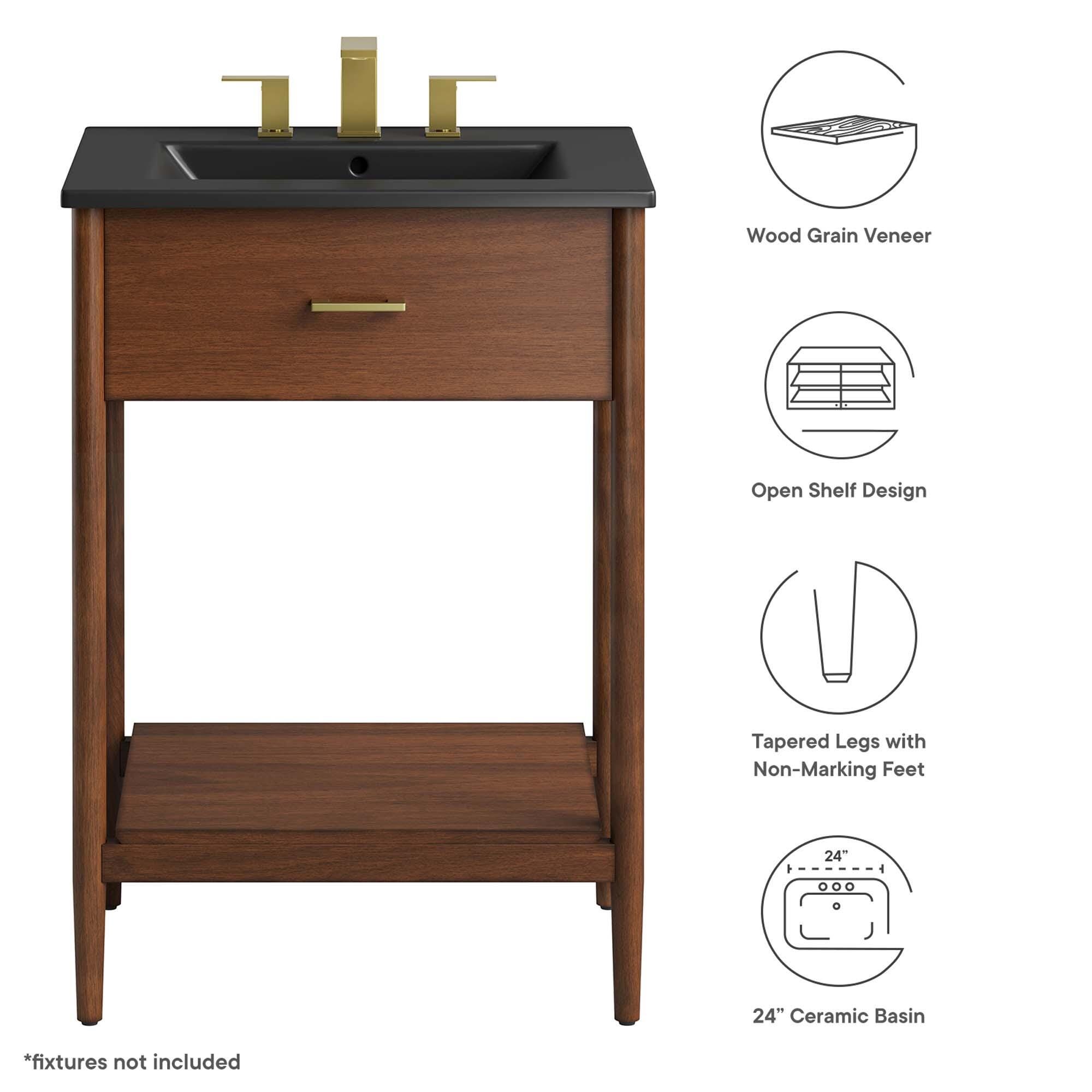 Modway Zaire 24" Bathroom Vanity, Walnut/Black, large