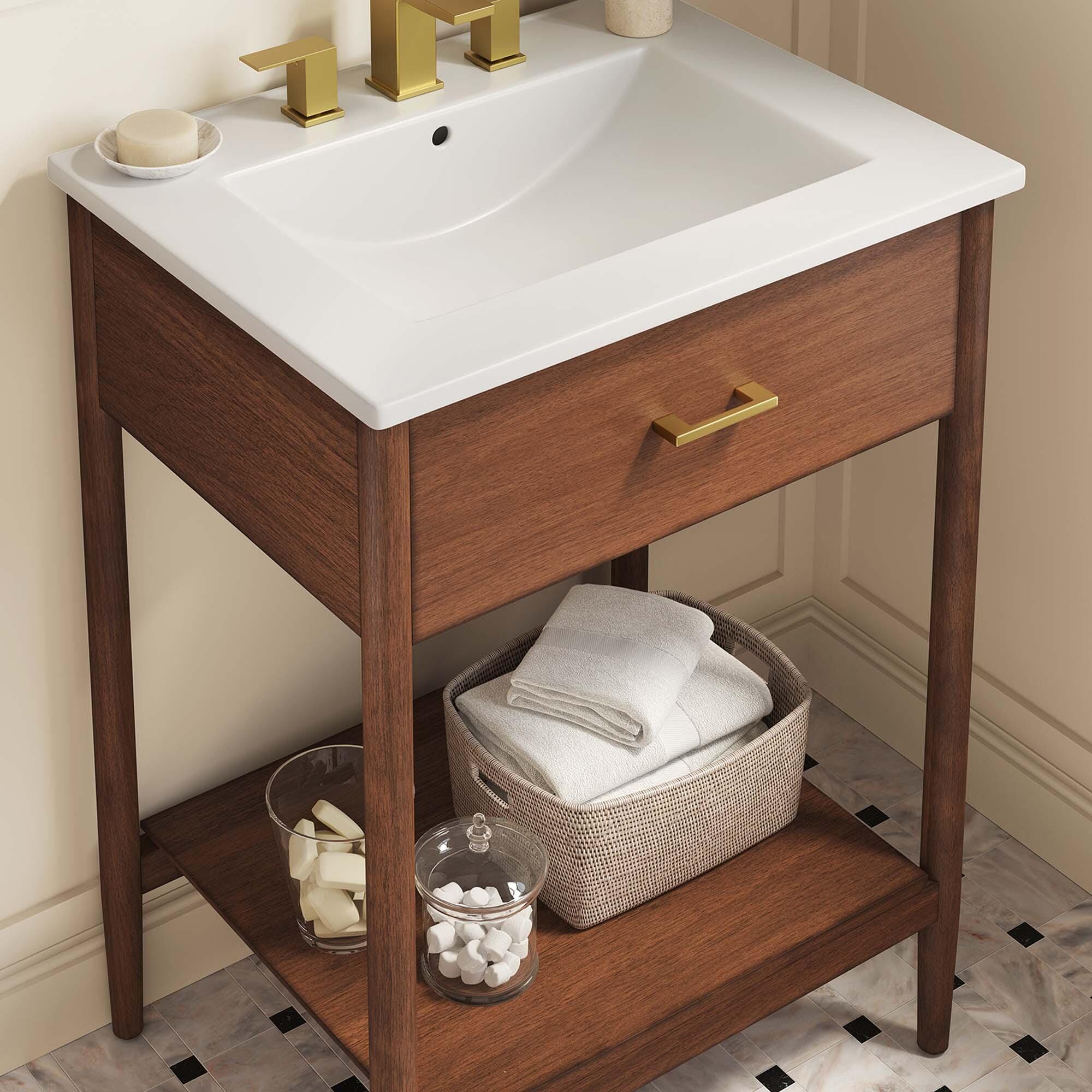 Modway Zaire 24" Bathroom Vanity, Walnut/White, large