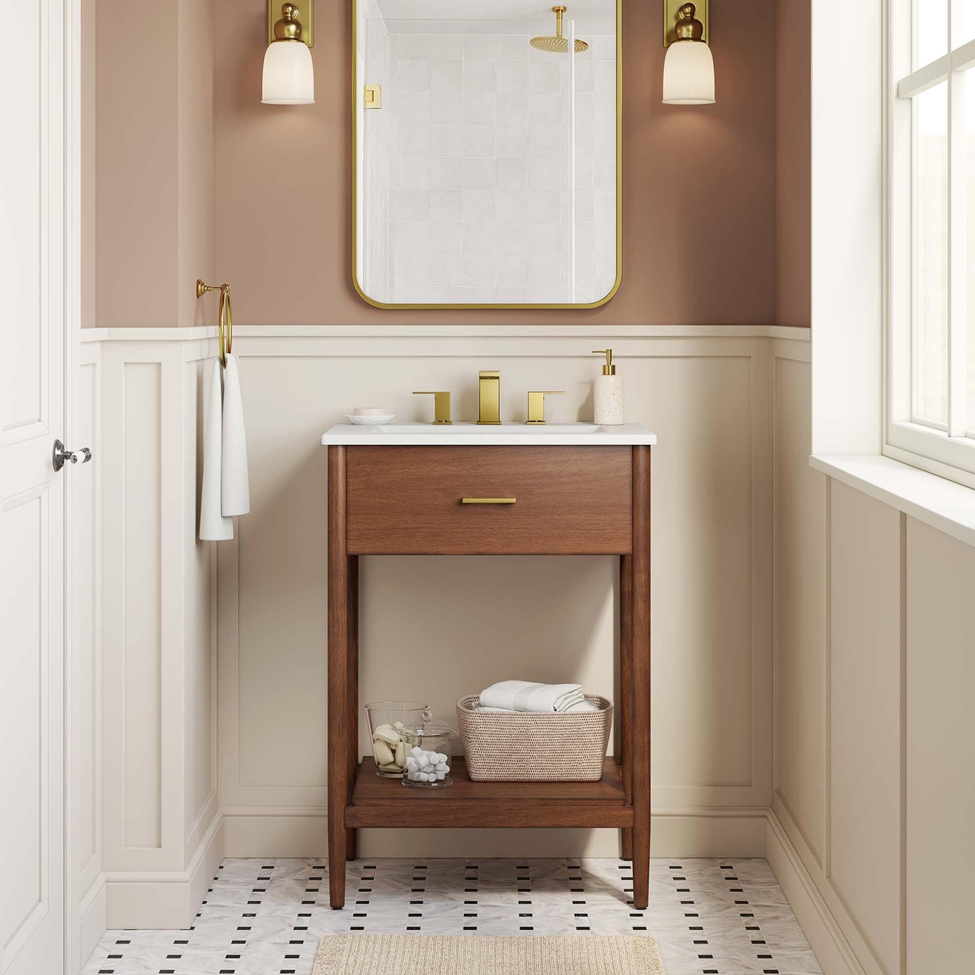 Modway Zaire 24" Bathroom Vanity, Walnut/White, large