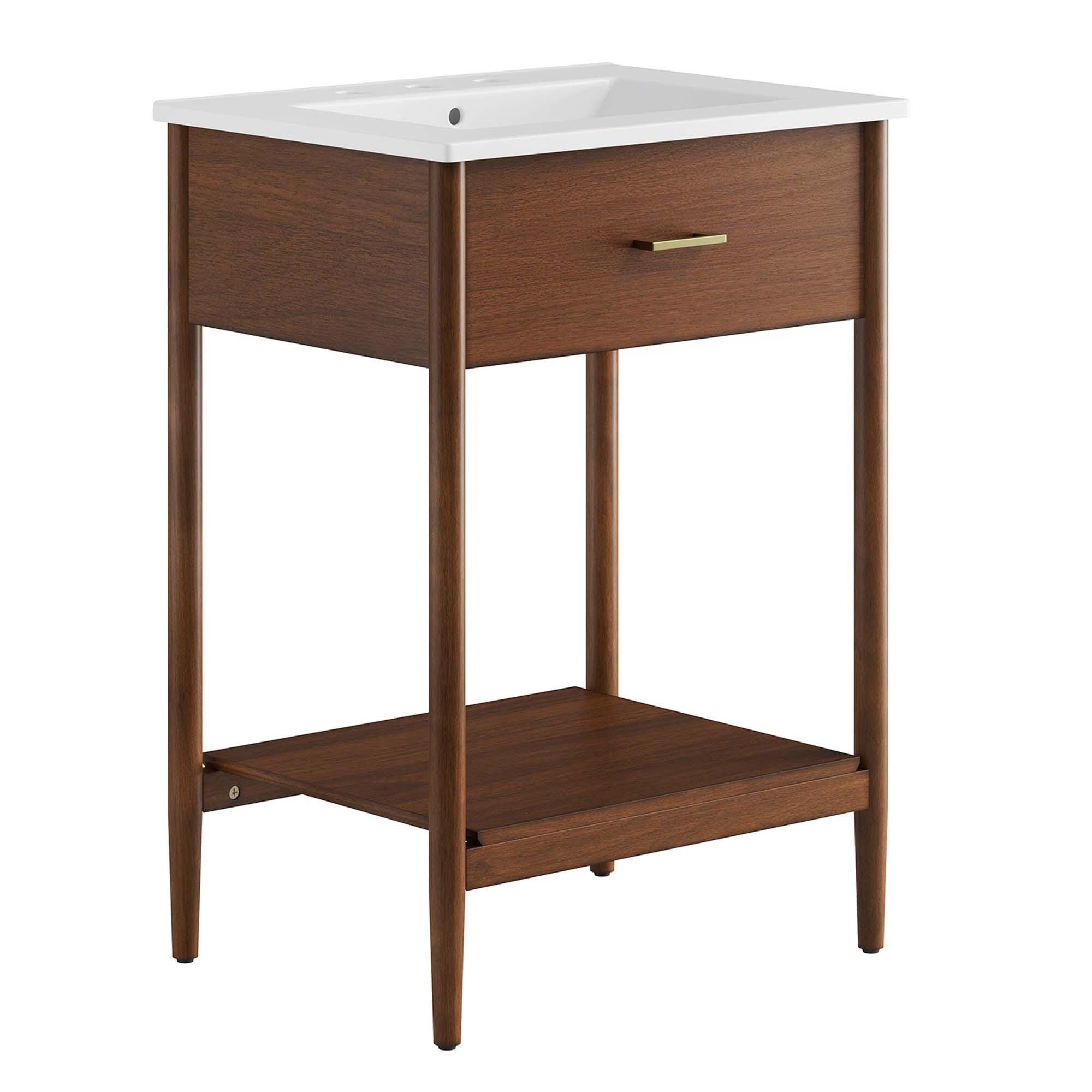Modway Zaire 24" Bathroom Vanity, Walnut/White, large