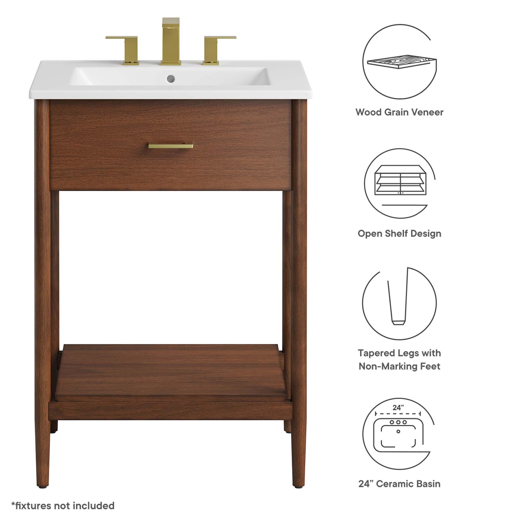 Modway Zaire 24" Bathroom Vanity, Walnut/White, large