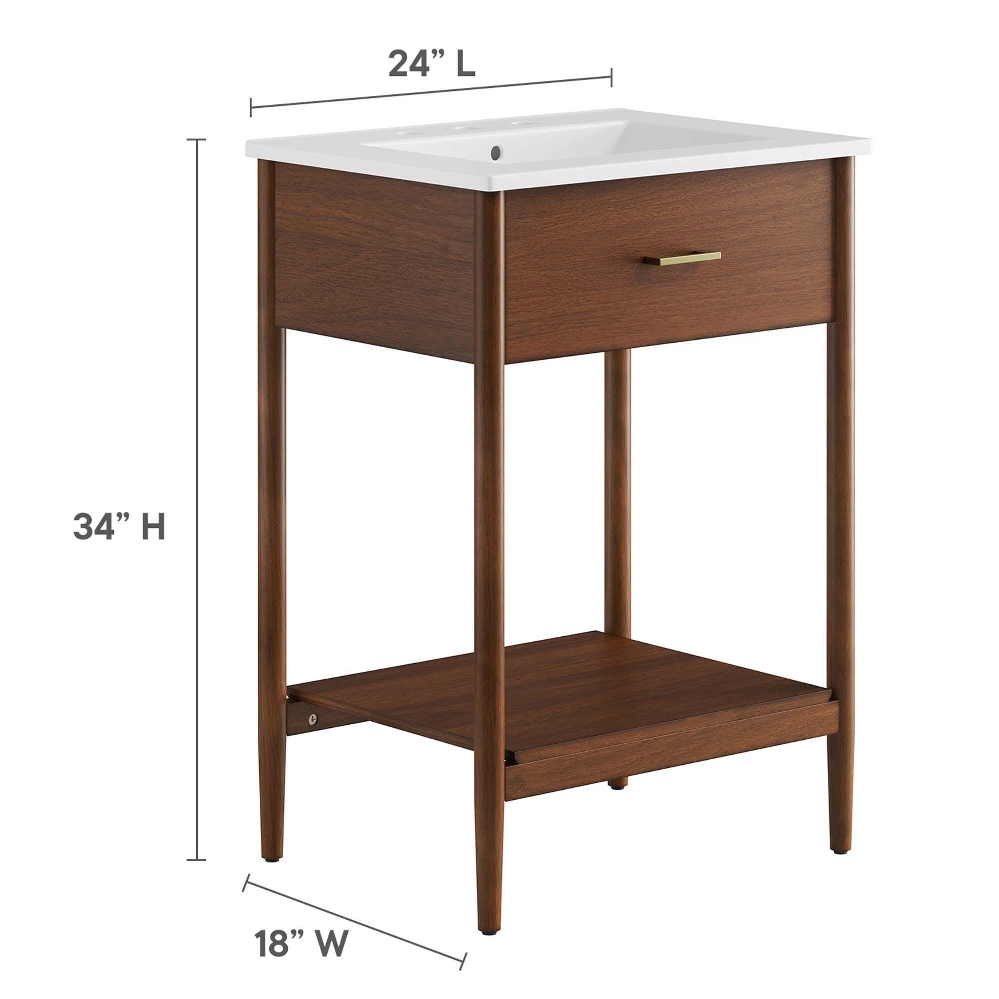 Modway Zaire 24" Bathroom Vanity, Walnut/White, large