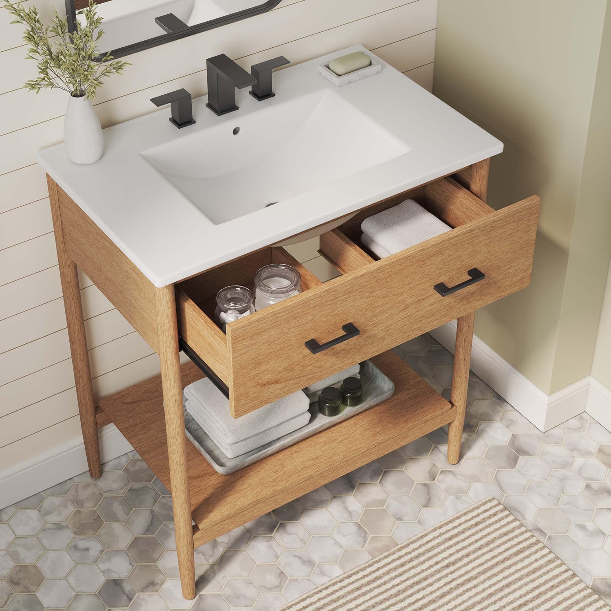 Modway Zaire 30" Bathroom Vanity, Natural/White, large