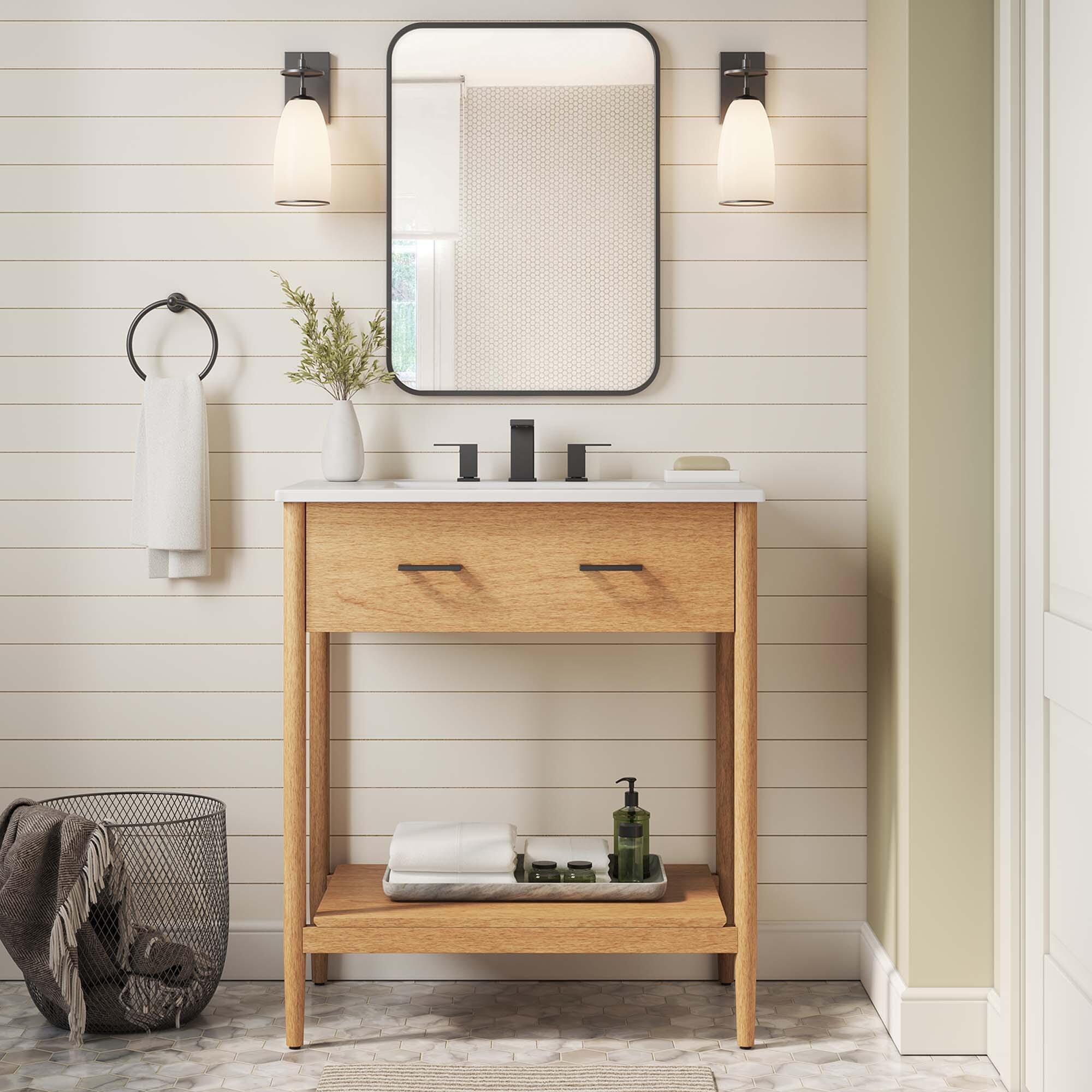 Modway Zaire 30" Bathroom Vanity, Natural/White, large