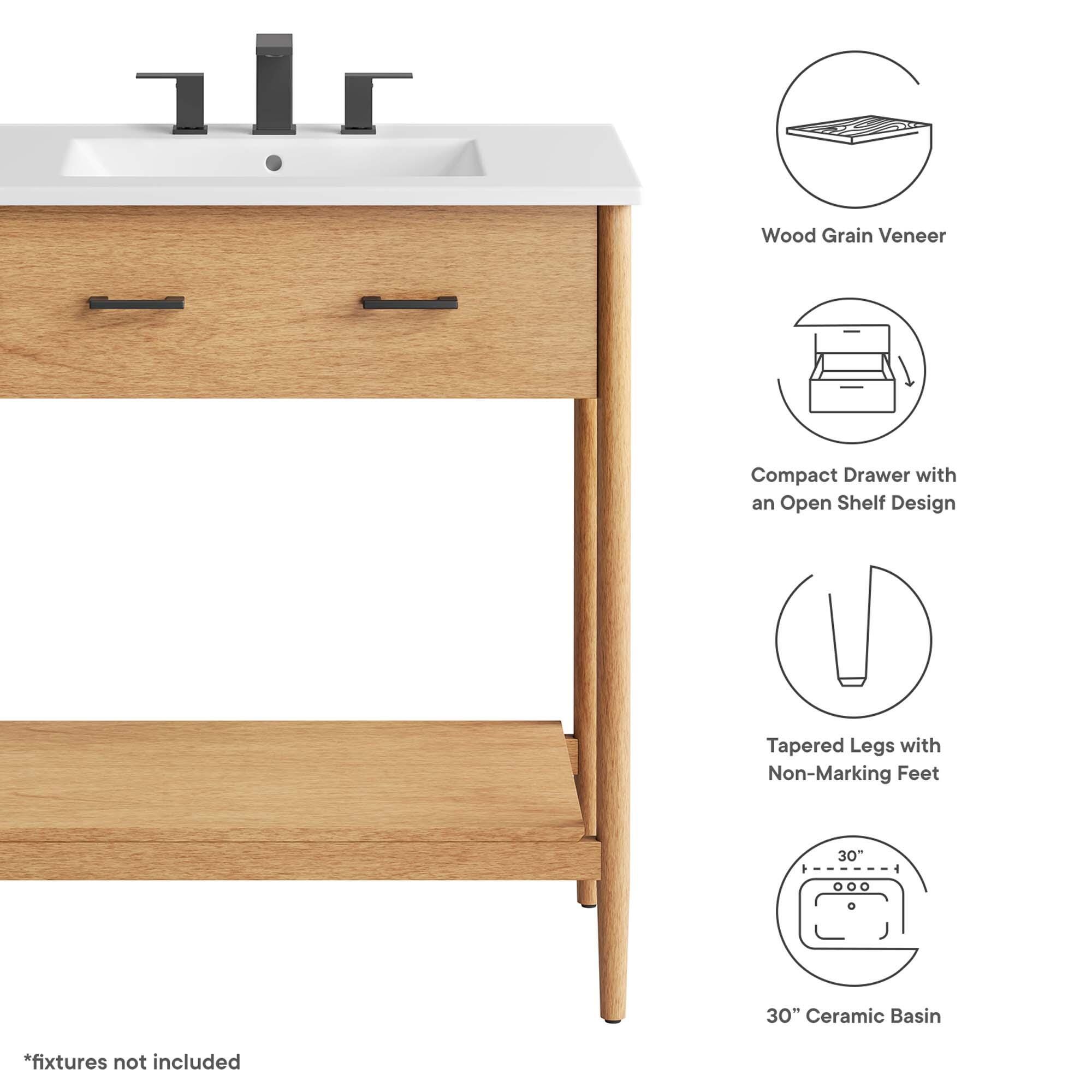 Modway Zaire 30" Bathroom Vanity, Natural/White, large