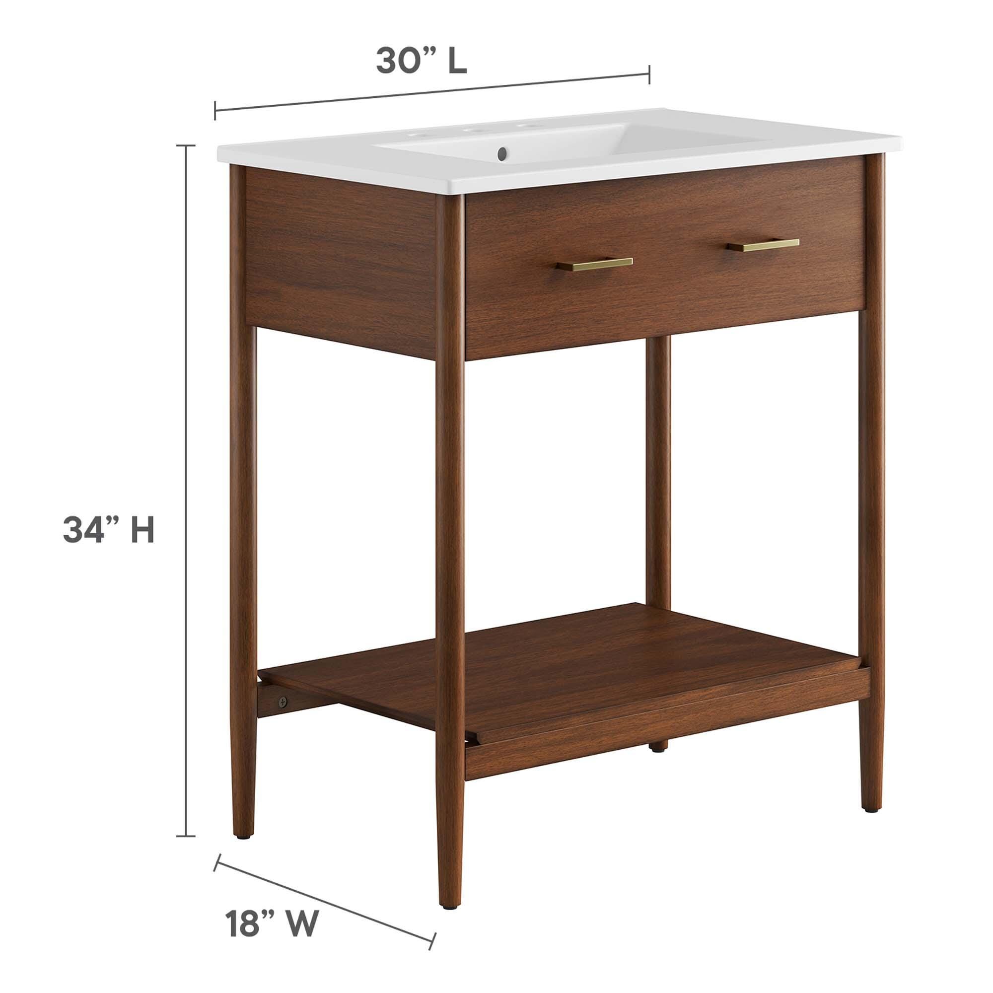 Modway Zaire 30" Bathroom Vanity, Walnut/White, large