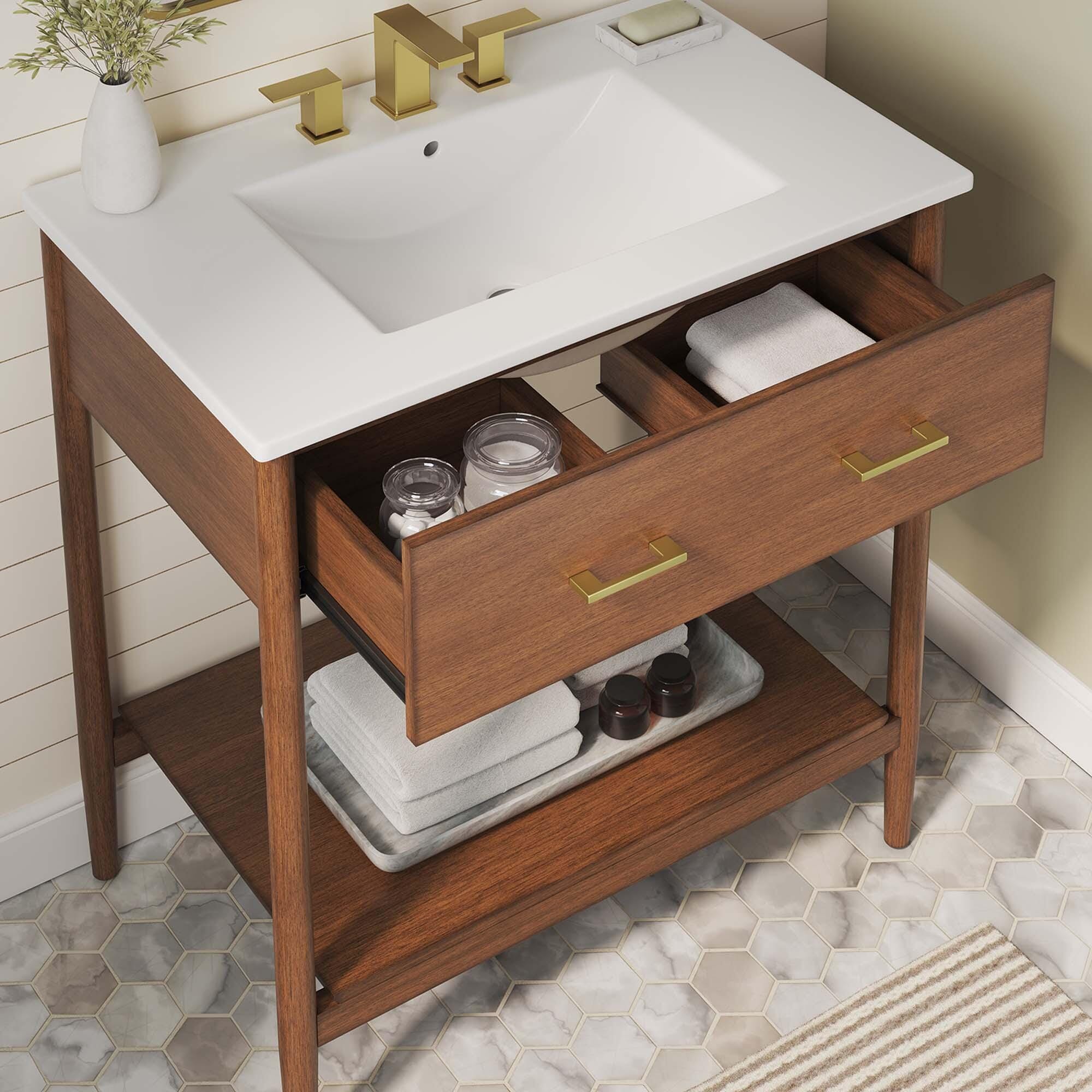 Modway Zaire 30" Bathroom Vanity, Walnut/White, large