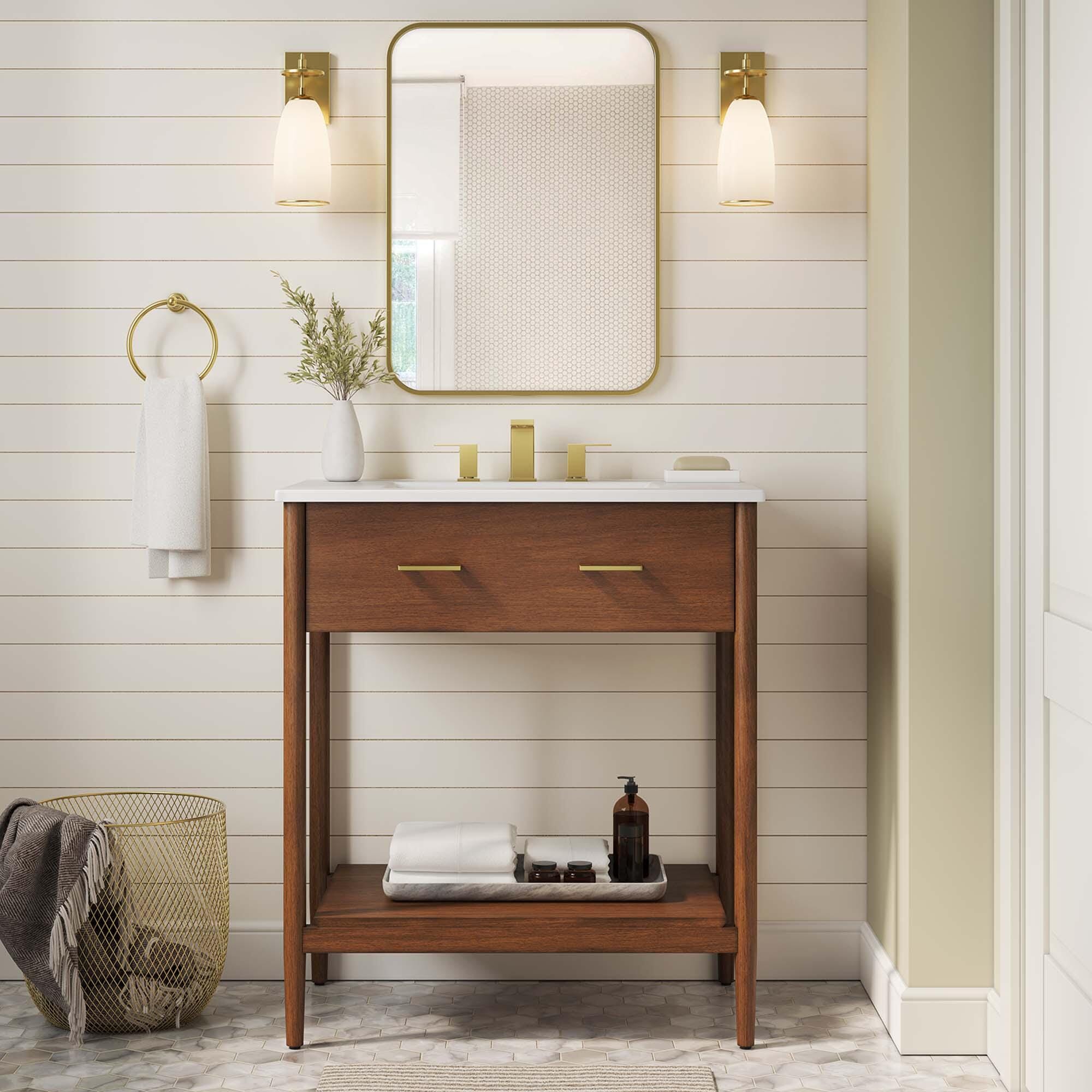 Modway Zaire 30" Bathroom Vanity, Walnut/White, large