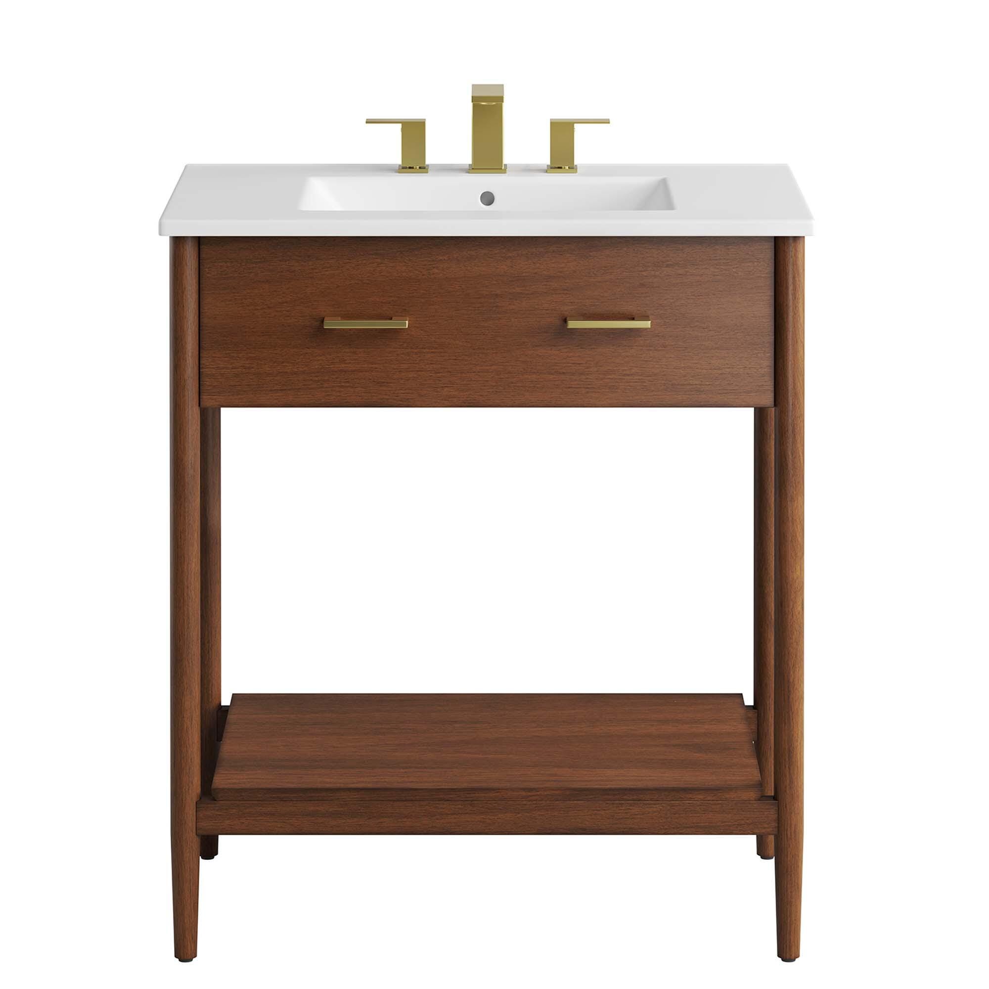 Modway Zaire 30" Bathroom Vanity, Walnut/White, large