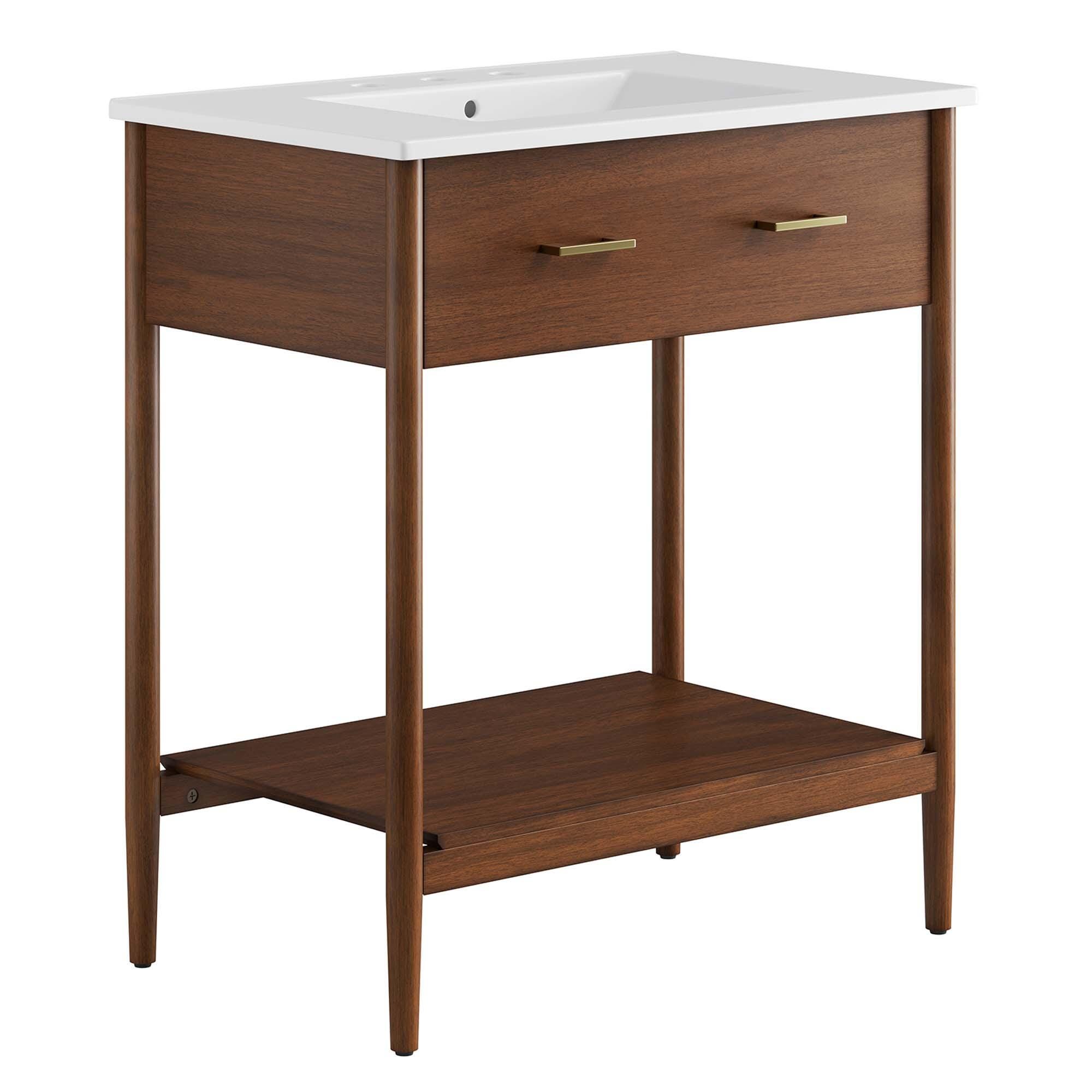 Modway Zaire 30" Bathroom Vanity, Walnut/White, large