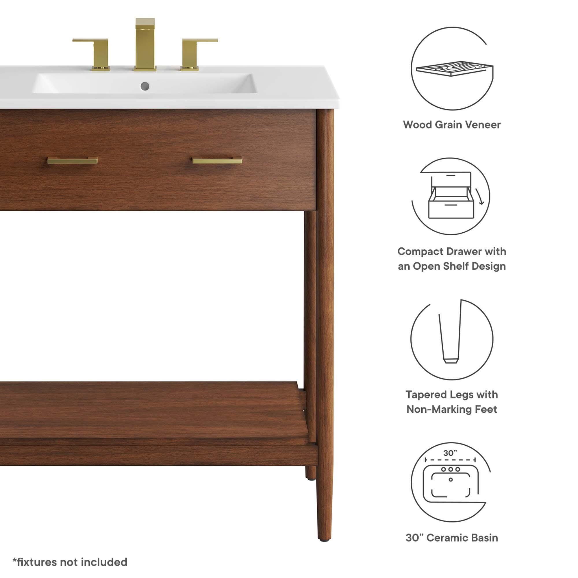 Modway Zaire 30" Bathroom Vanity, Walnut/White, large