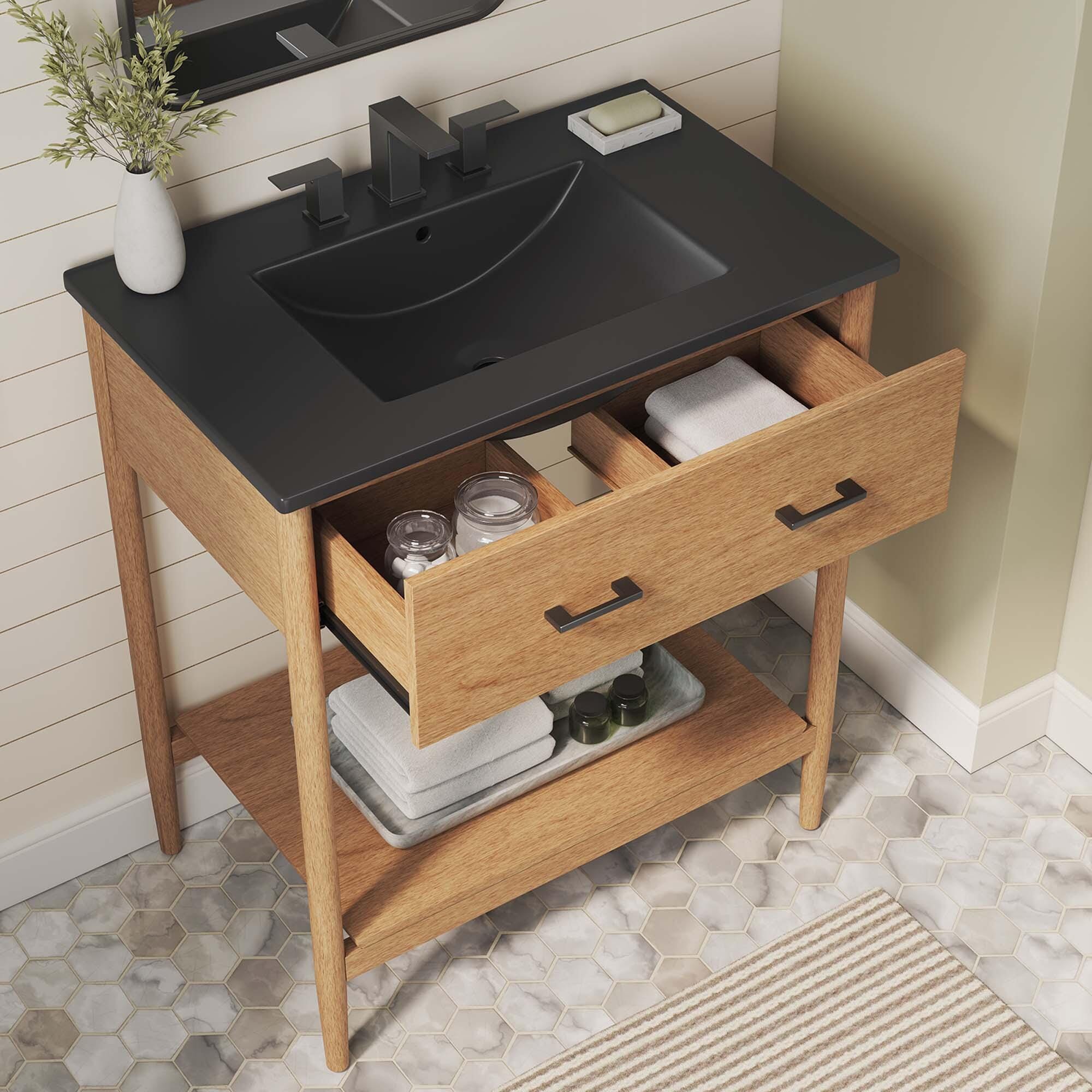 Modway Zaire 30" Bathroom Vanity, Natural/Black, large