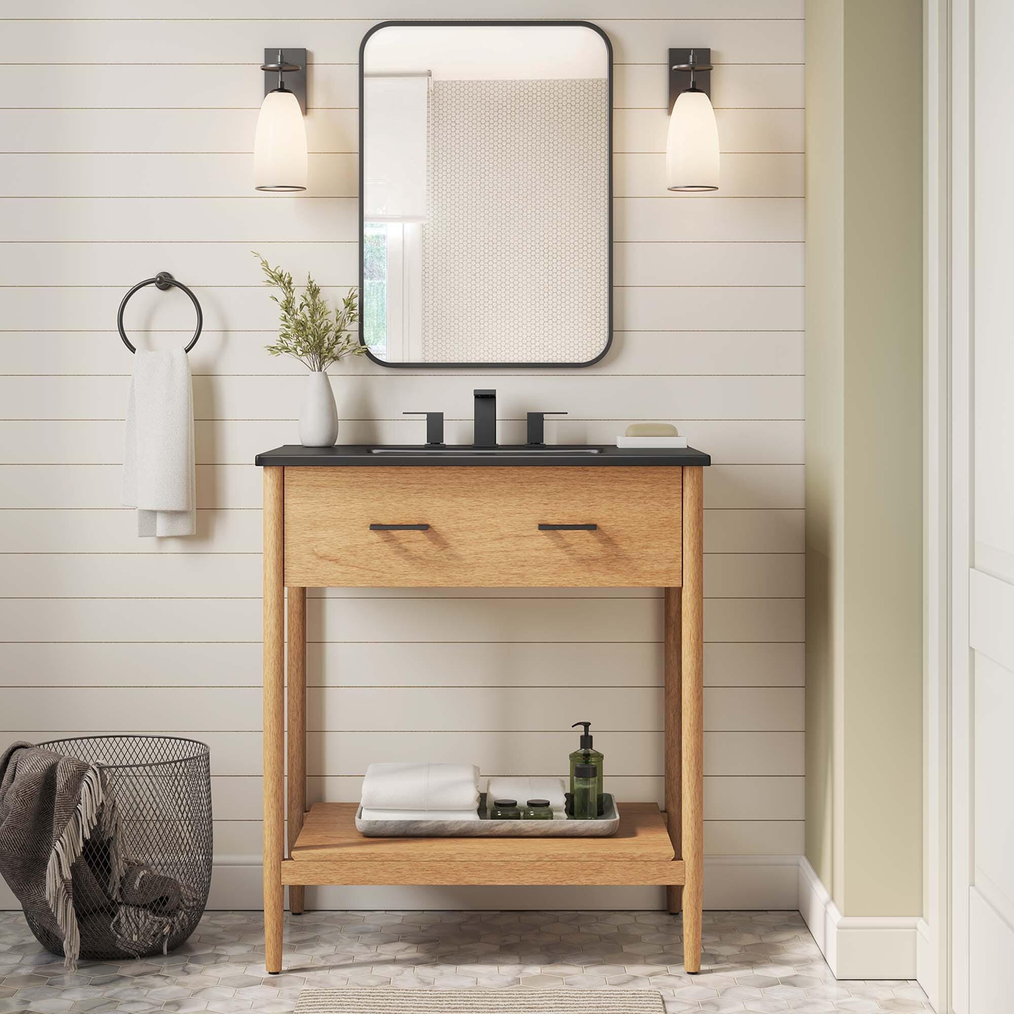 Modway Zaire 30" Bathroom Vanity, Natural/Black, large