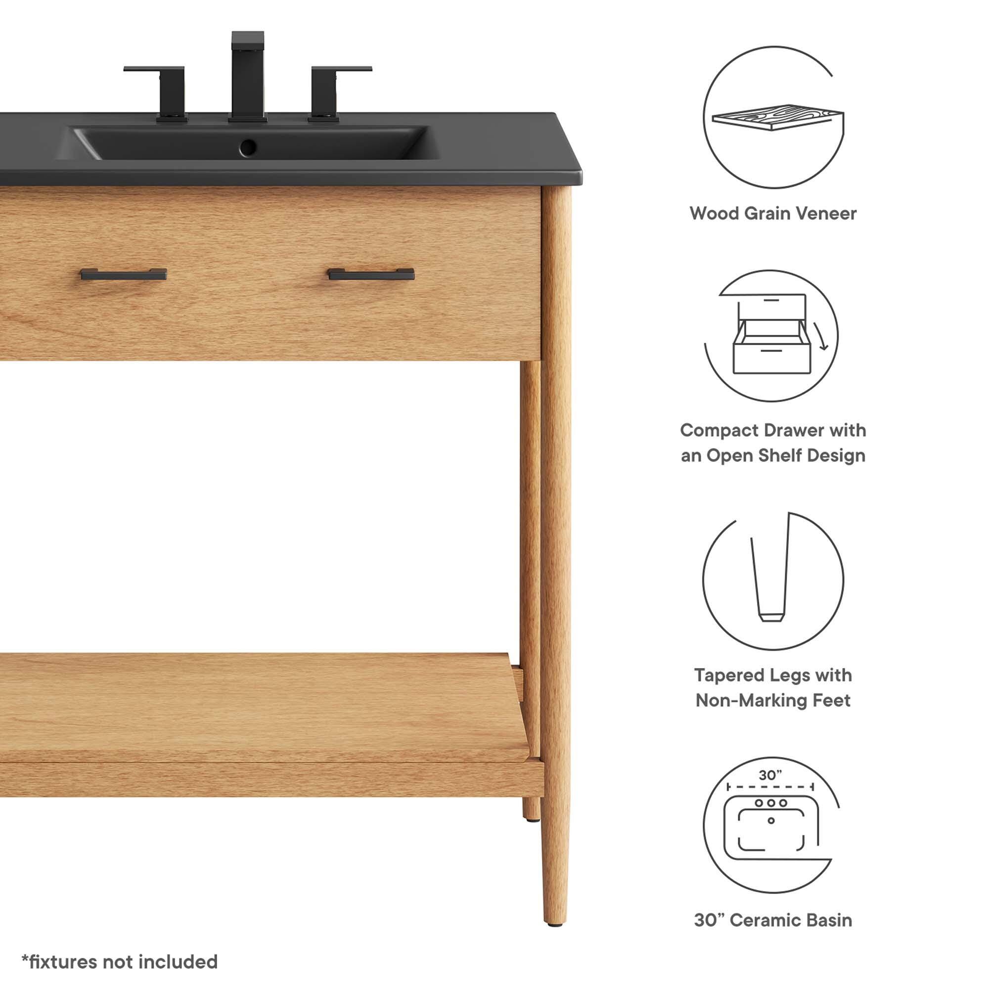 Modway Zaire 30" Bathroom Vanity, Natural/Black, large