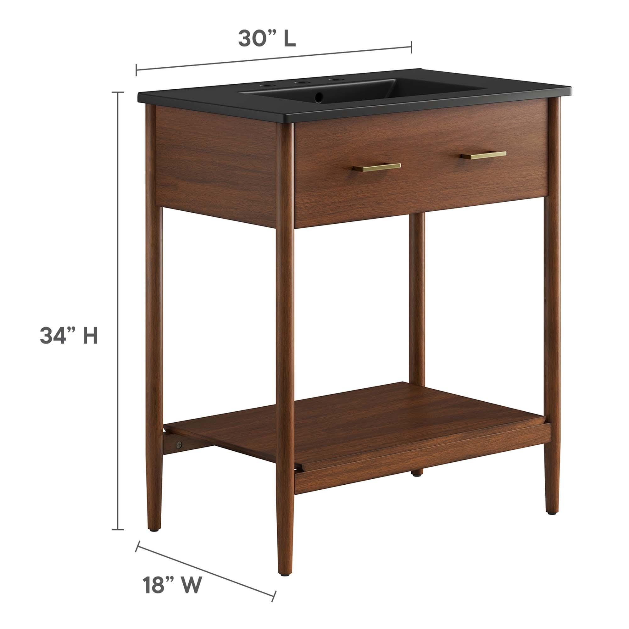Modway Zaire 30" Bathroom Vanity, Walnut/Black, large