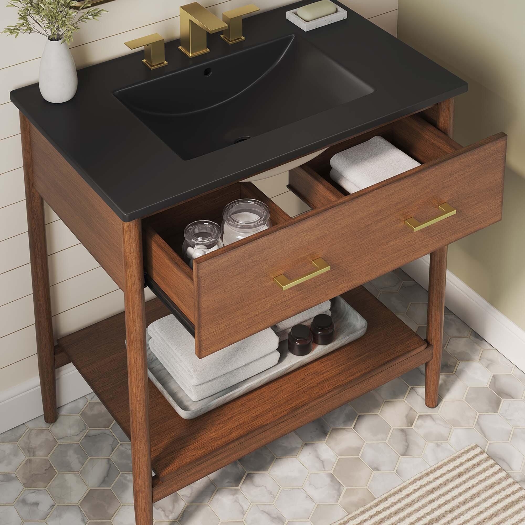 Modway Zaire 30" Bathroom Vanity, Walnut/Black, large