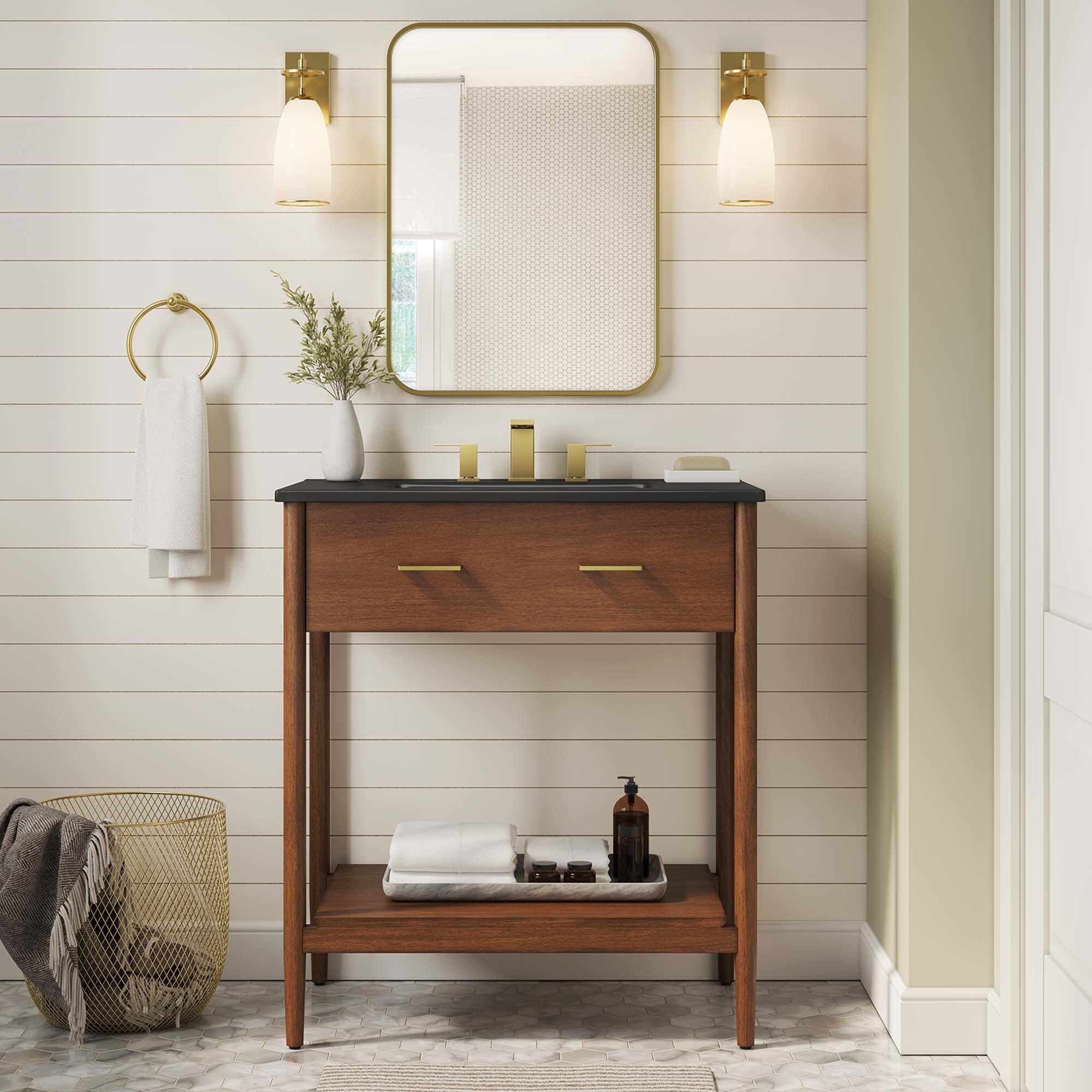 Modway Zaire 30" Bathroom Vanity, Walnut/Black, large