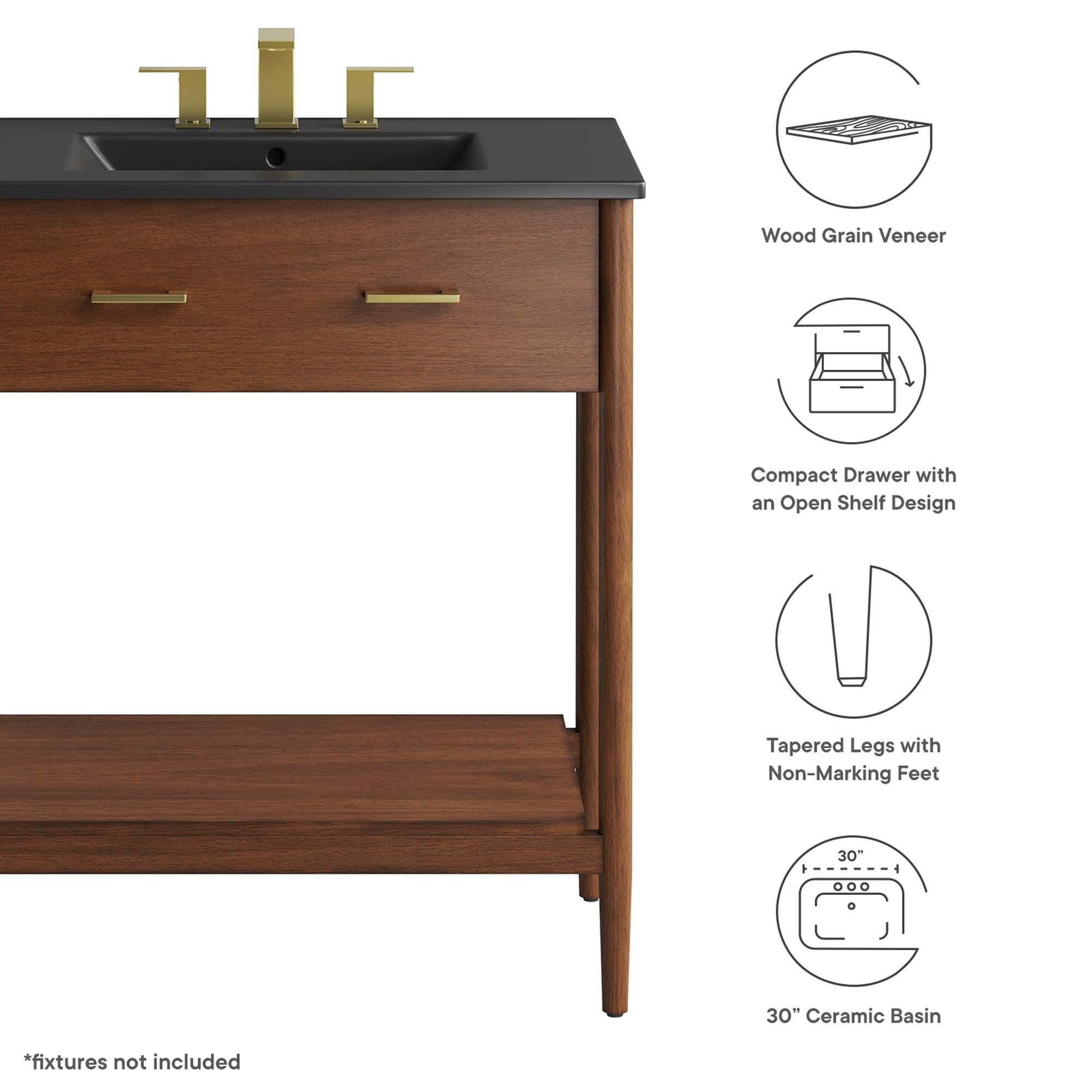 Modway Zaire 30" Bathroom Vanity, Walnut/Black, large